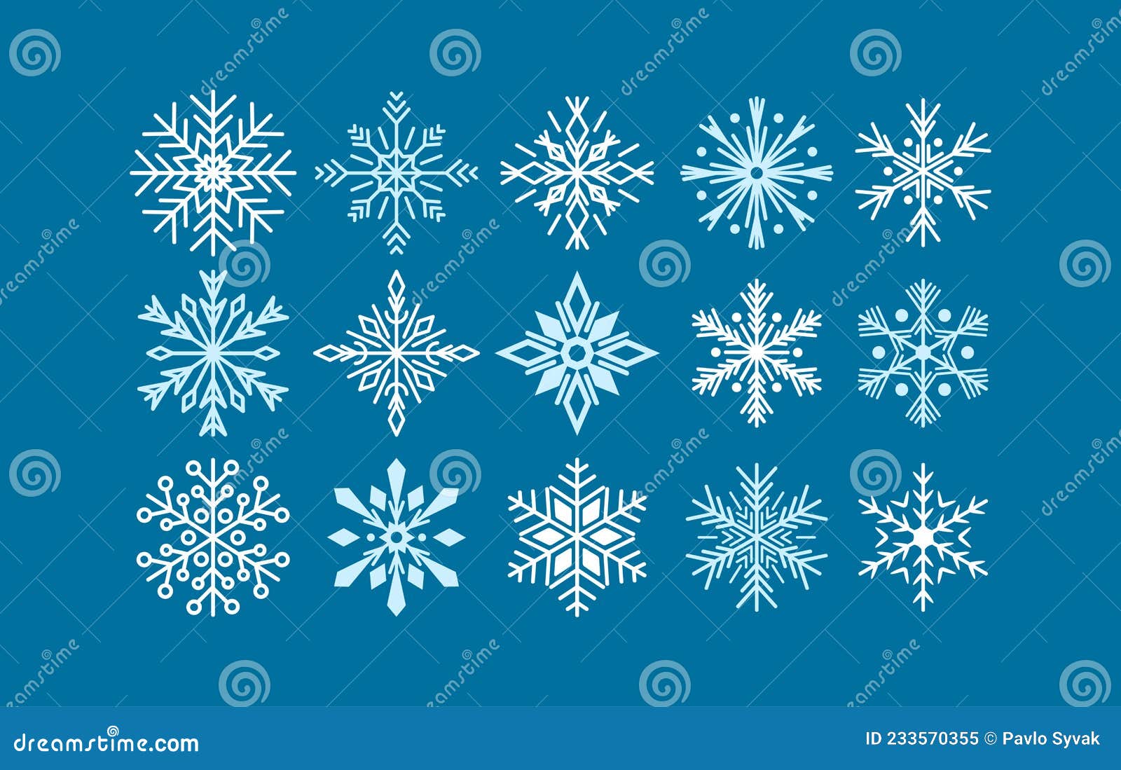 Set of Various Fantasy Snow Flakes on Blue Background. Christmas Winter ...