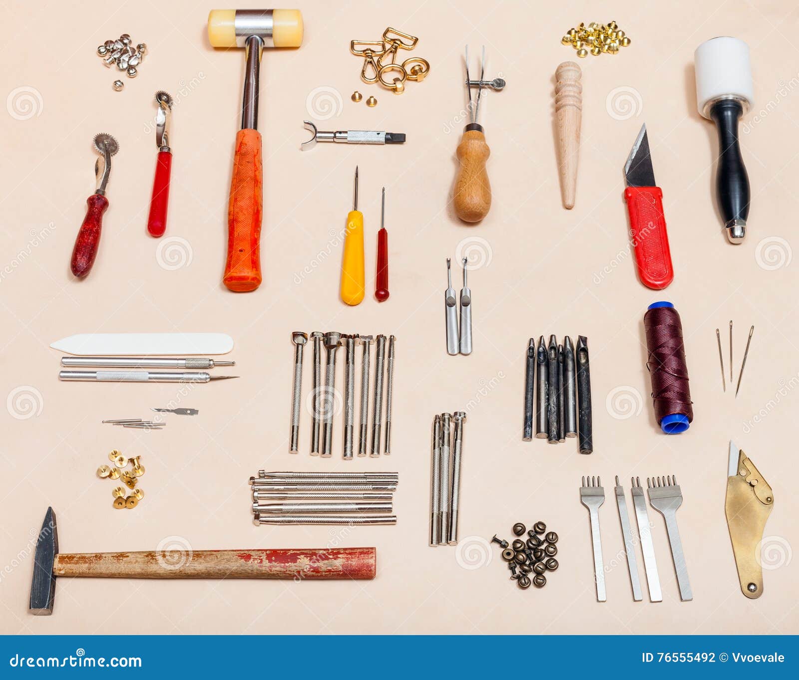 Set of Various Leathercraft Tools on Leather Stock Photo Image of
