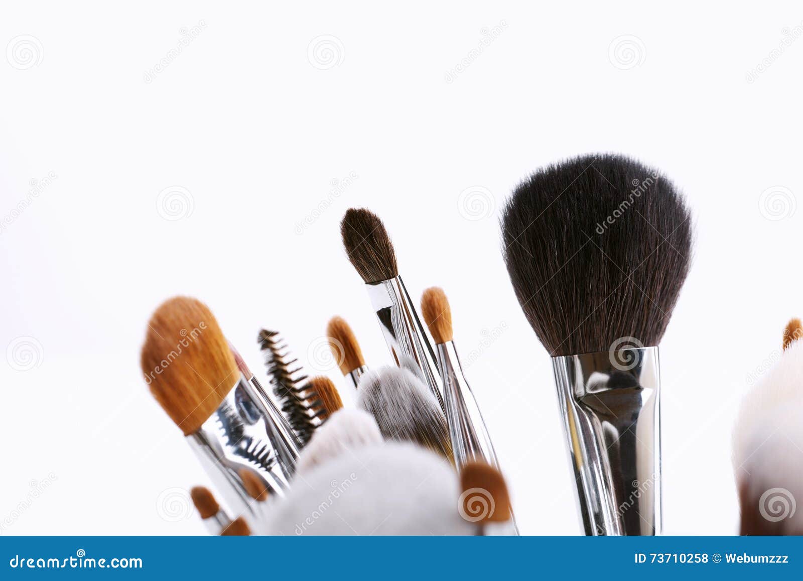 Set Of Various Makeup Brushes On White Background. Stock Photo Image of product, glamour 73710258