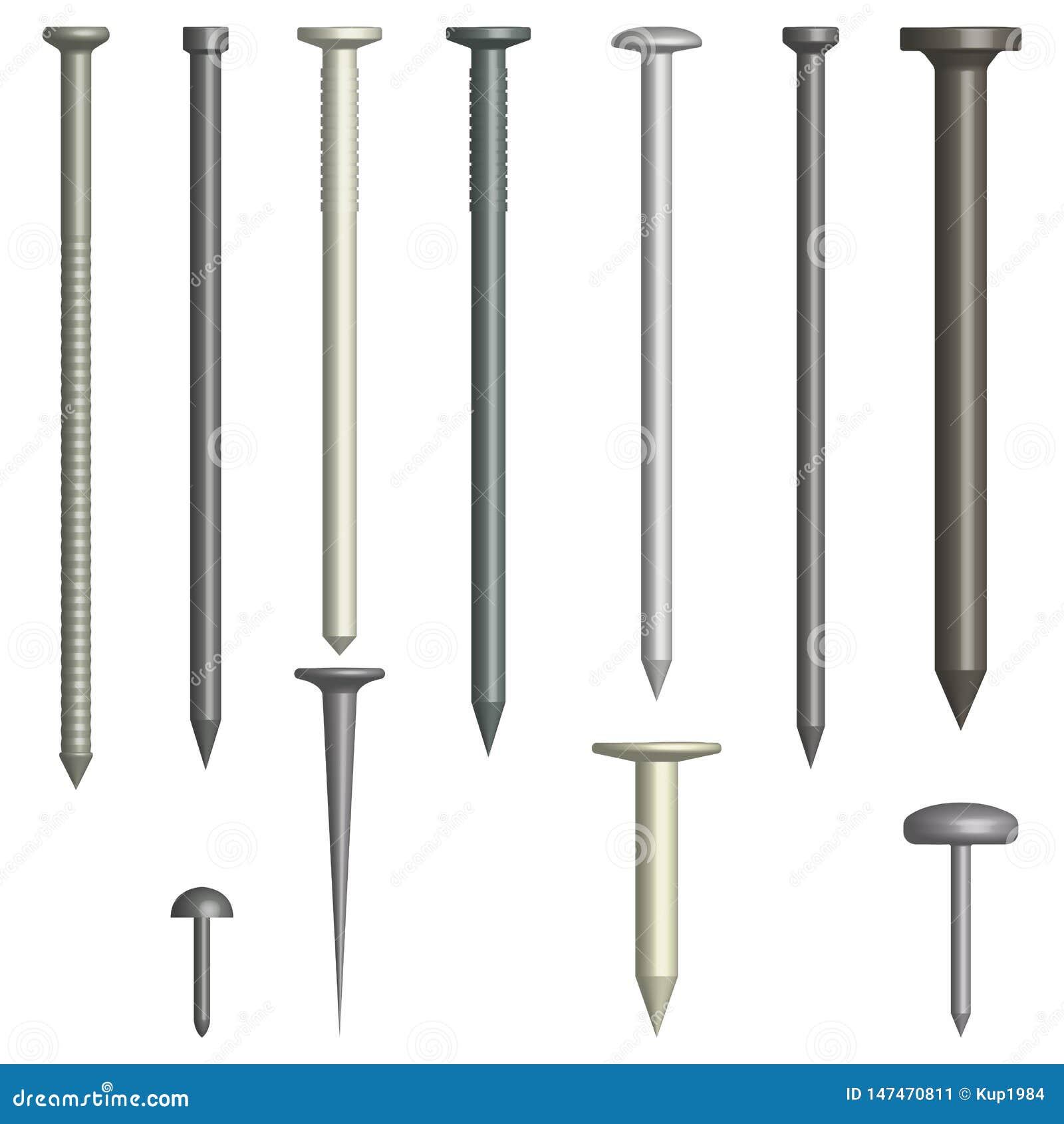 Set of Various Metal Nails, Vector Illustration Stock Vector