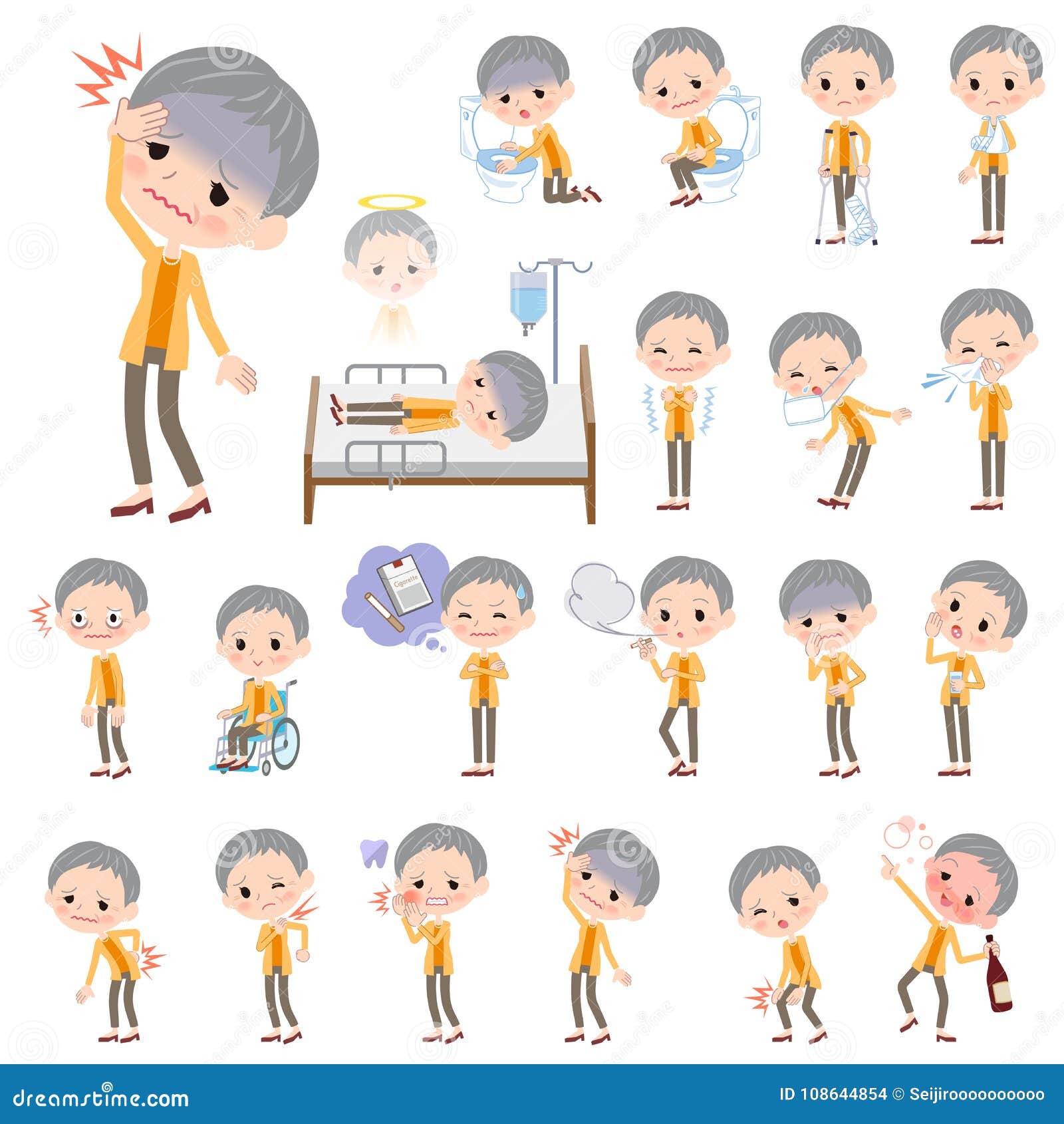 Short Hair Old Women_sickness Stock Vector Illustration of abdominal