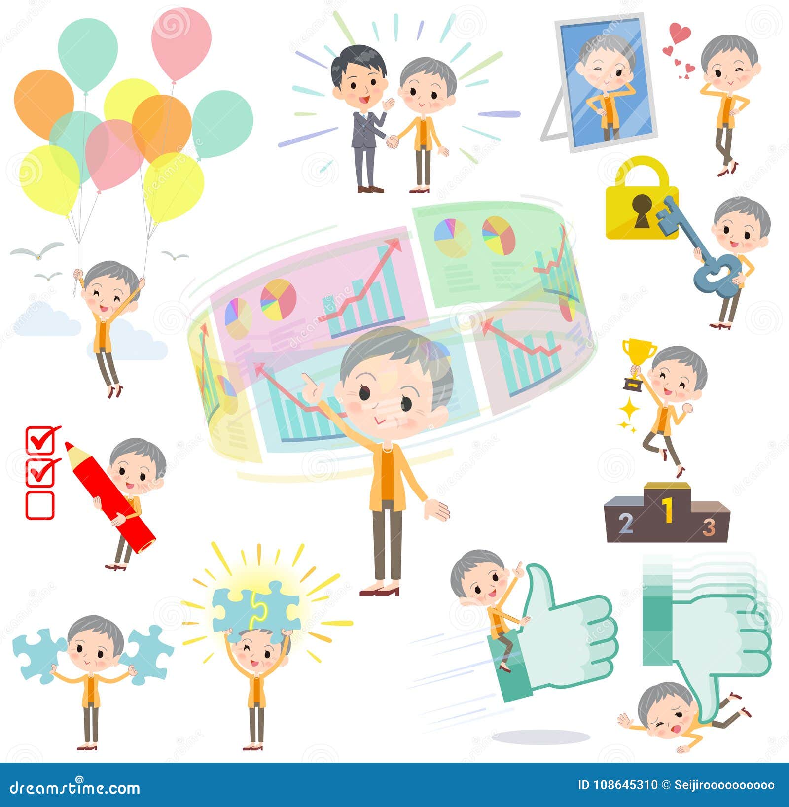 Short Hair Old Women_success & Positive Stock Vector Illustration of