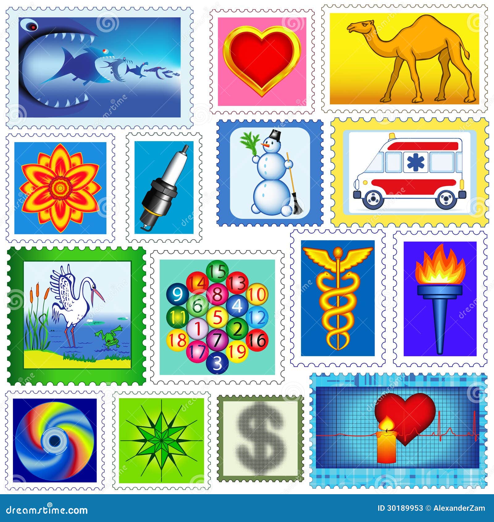 Stamps set stock vector. Illustration of postage, dollar - 30189953