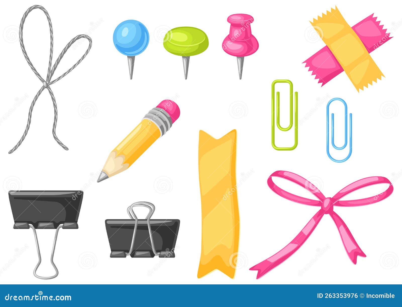 Set of Various Stationery. Office Supplies, Accessories for School and