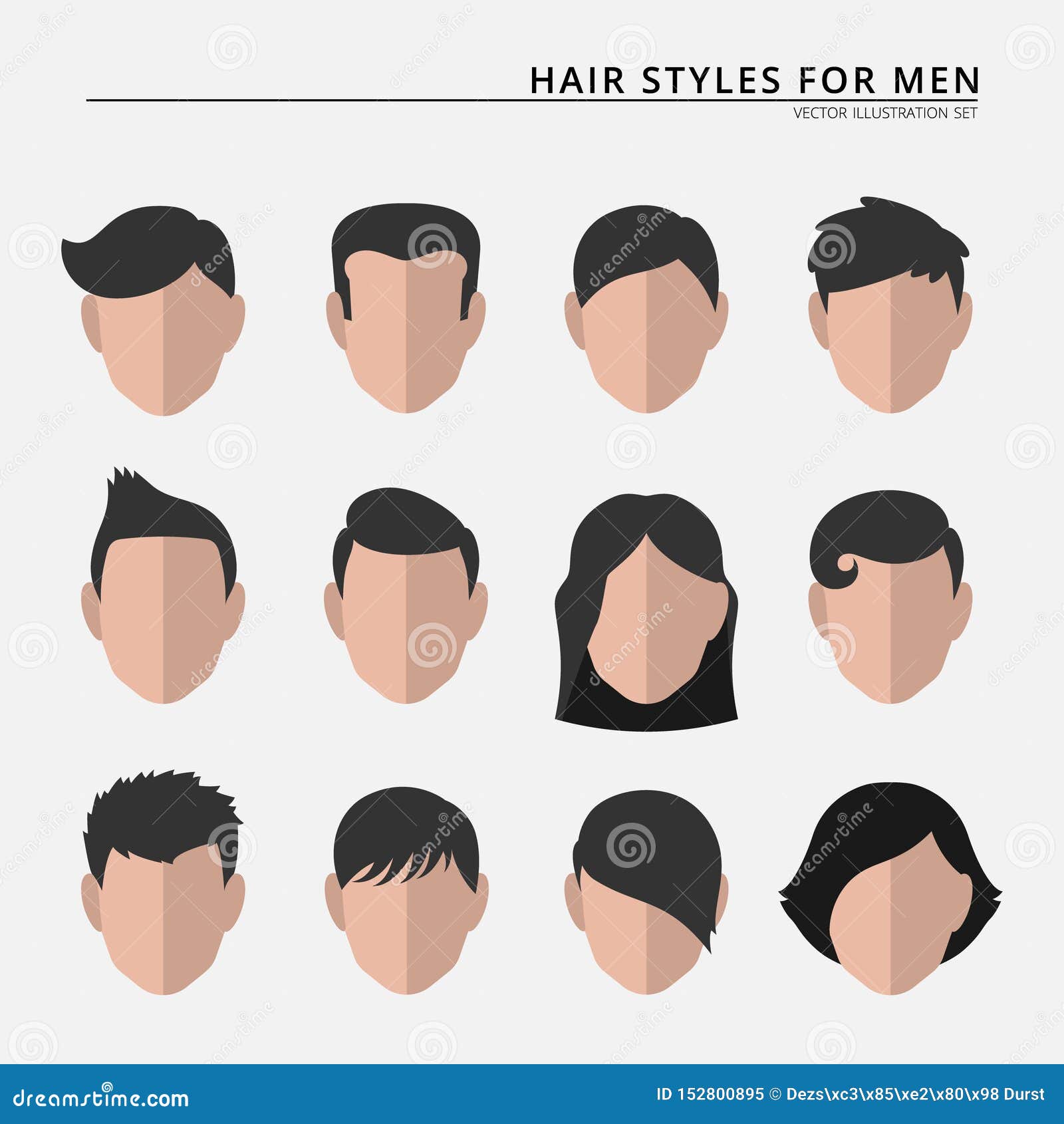 Set of Various Stylized Male Hair Styles Stock Illustration - Illustration  of simple, vector: 152800895