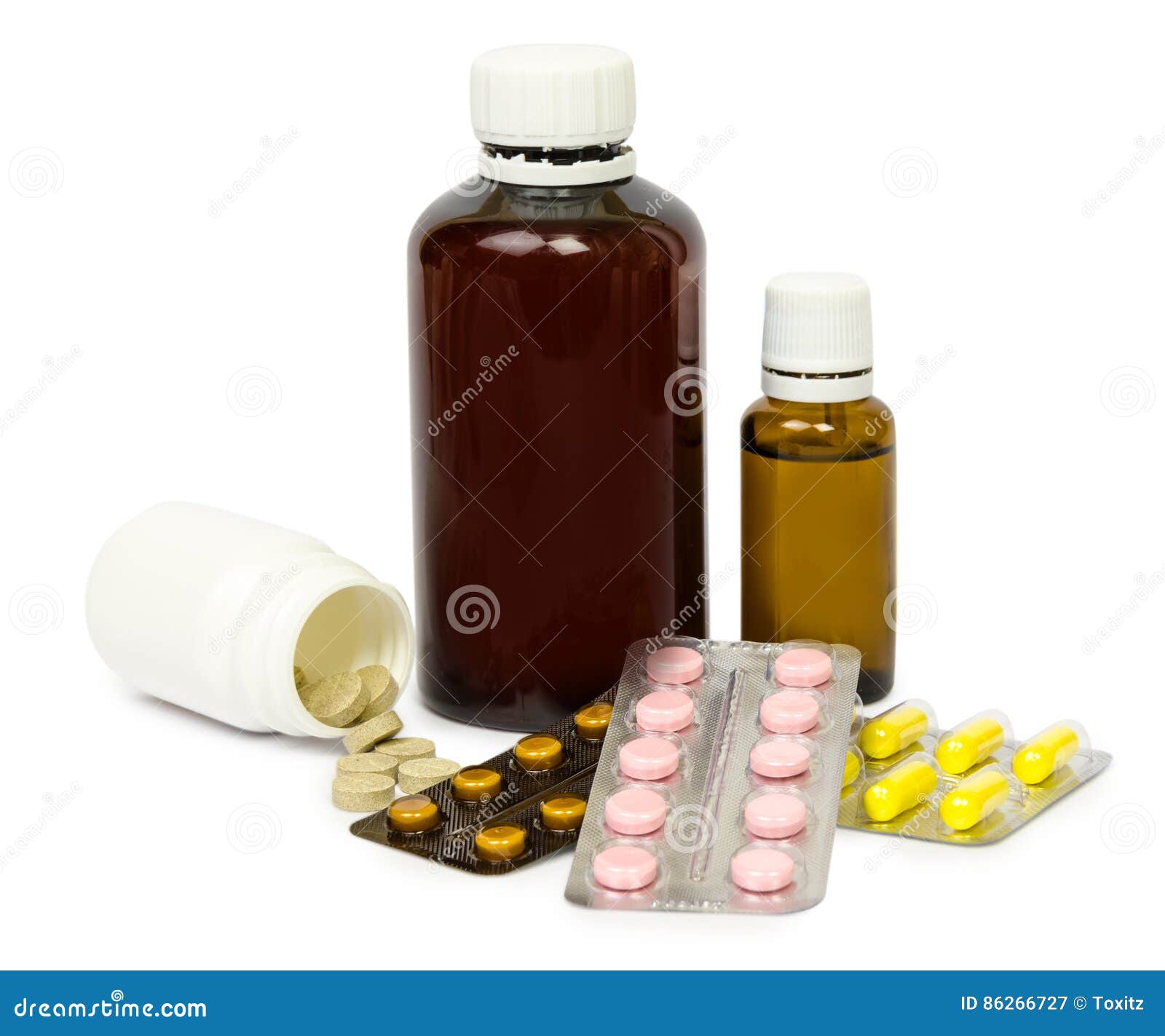 Set Of Various Tablets For The Treatment Or Weight Loss. Isolated Stock