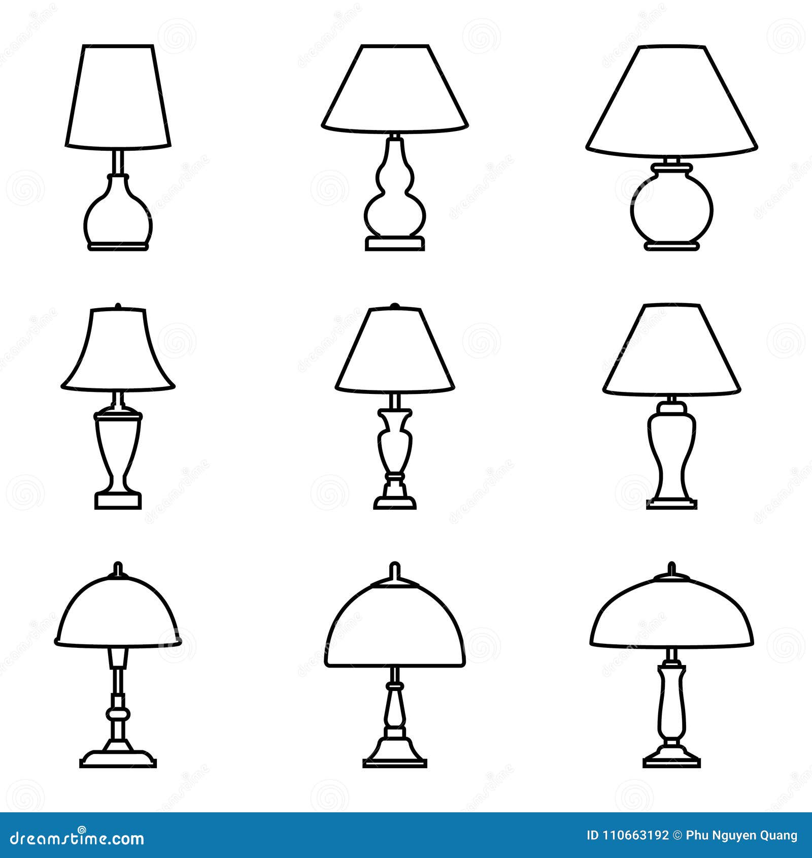 Set Of Various Types Of Table Lamp Icon Set Vector Line Icons