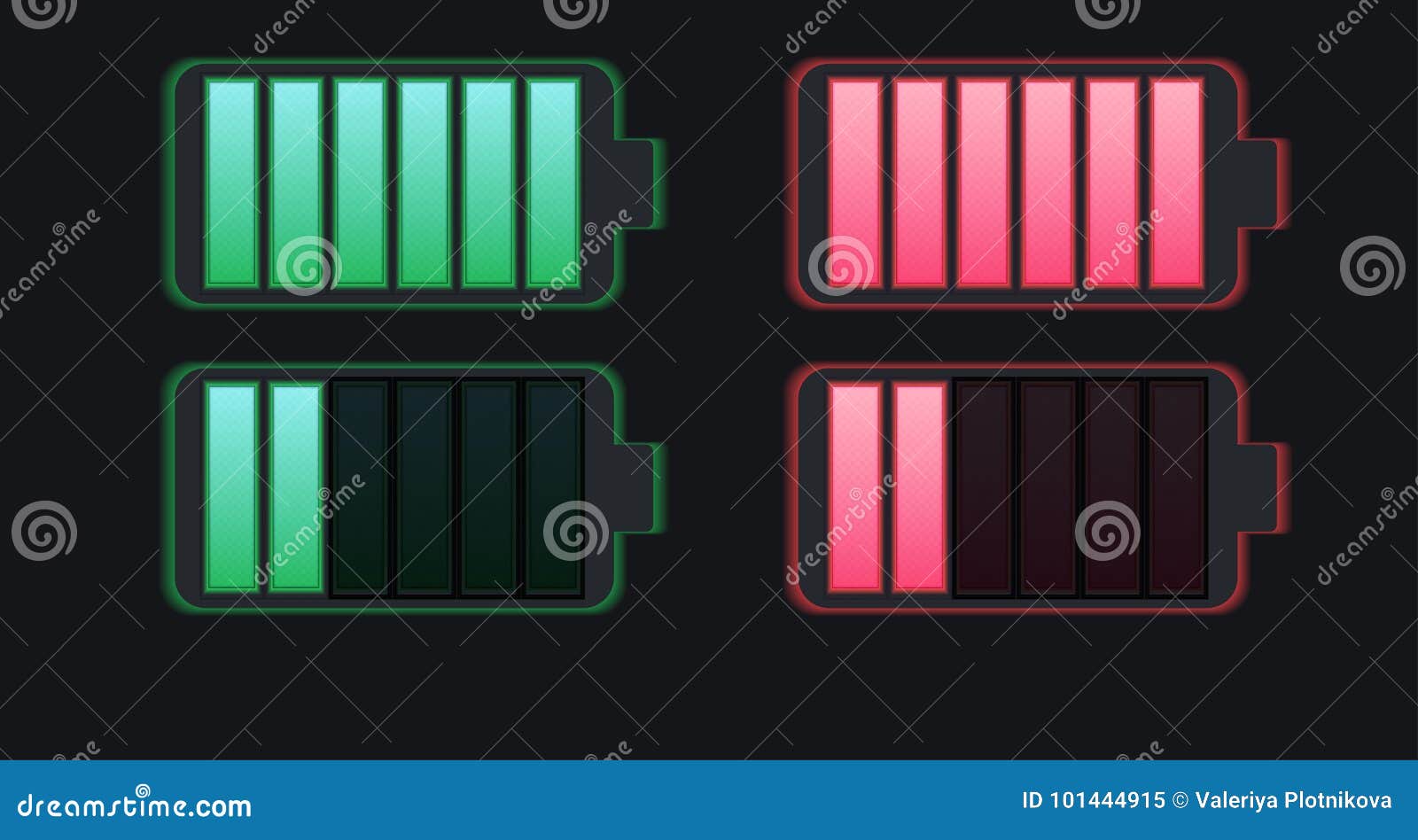 Set of Various Types of Transparent Batteries Charge Stock Vector