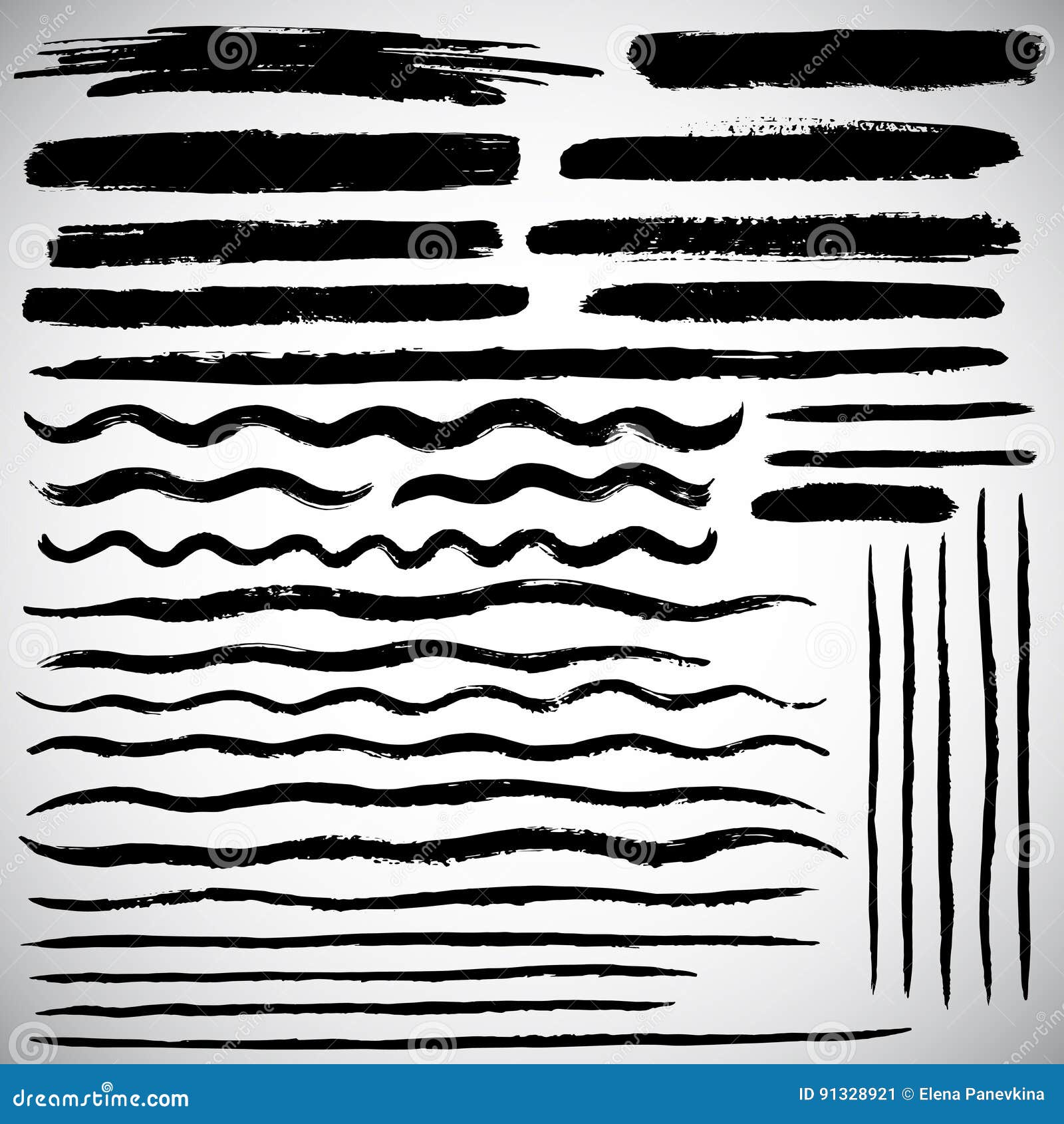 Set of Various Vector Brush Strokes, Hand Drawn Lines Stock Vector