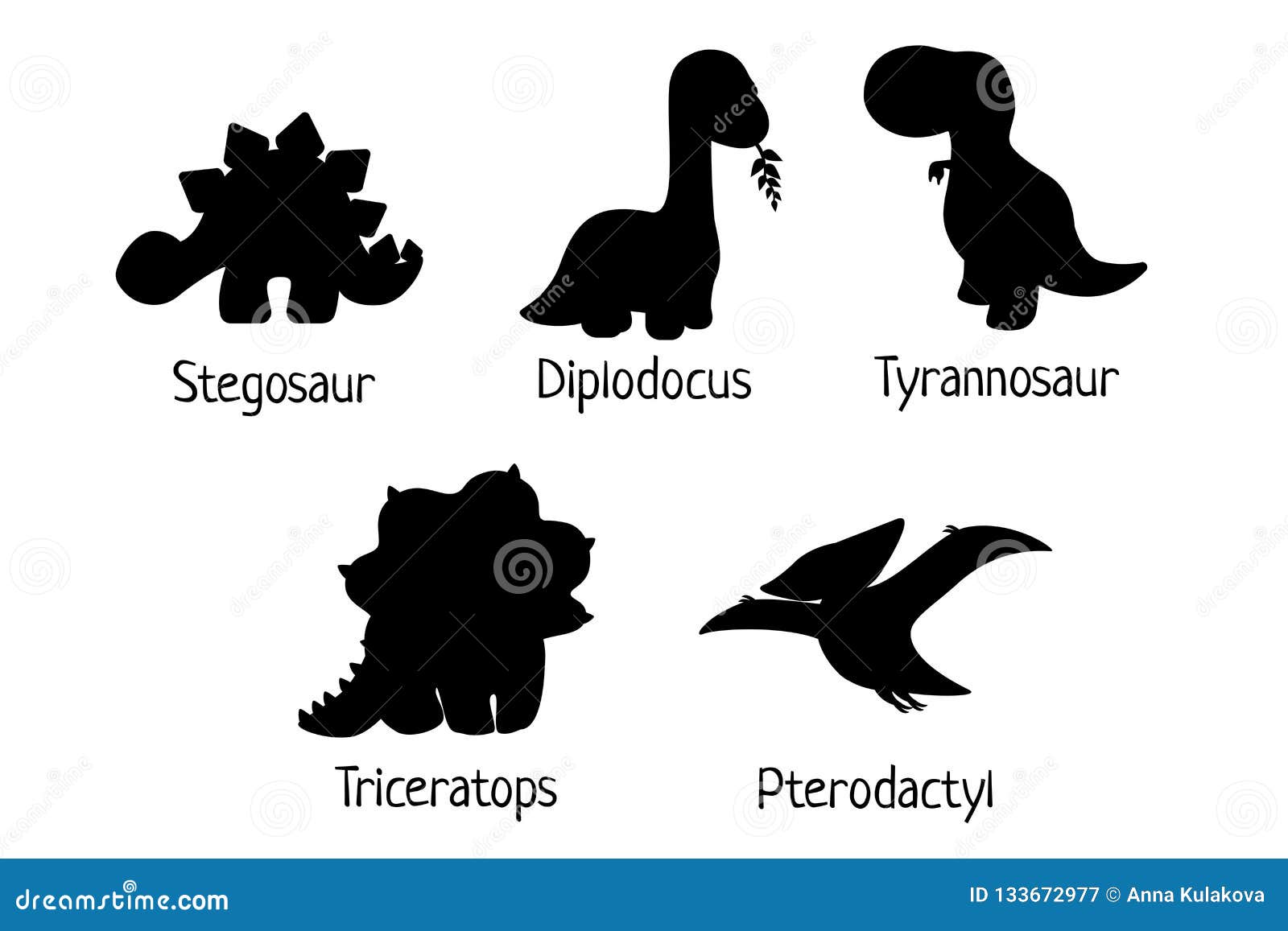 Download Set Of Vector Baby Dino Silhouettes Tyrannosaurus Triceratops Pterodactylus Stegosaurus Diplodocus For Logo Poster Stock Illustration Illustration Of Flat Diplodocus 133672977