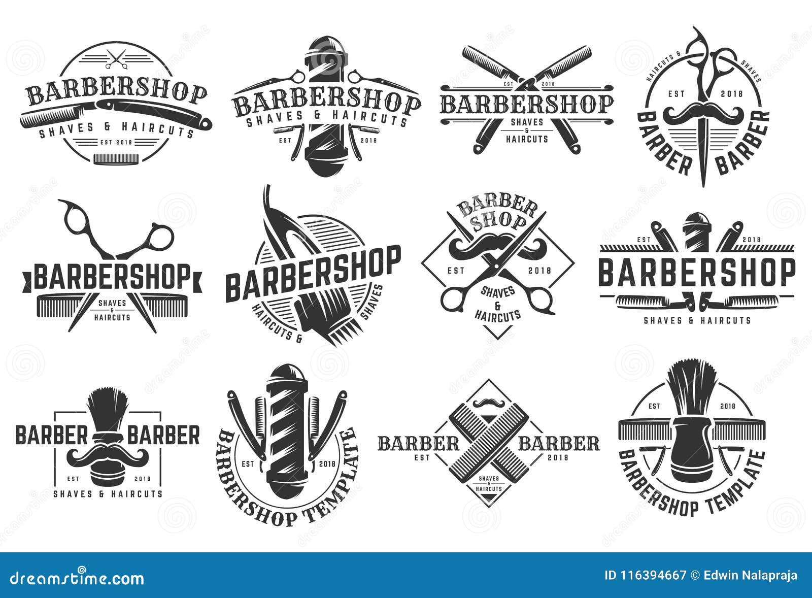 a set of barbershop vintage logo template on  white background