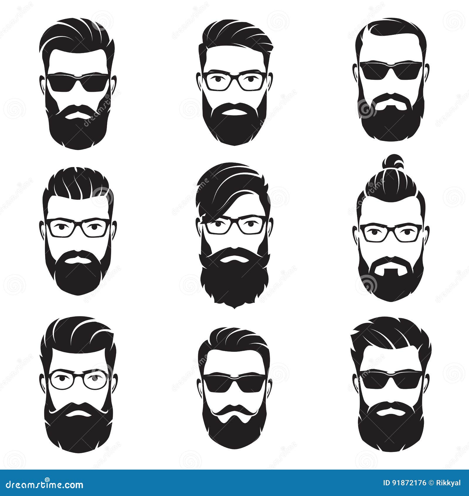 Set of Vector Bearded Men Faces Hipsters Stock Vector - Illustration of ...