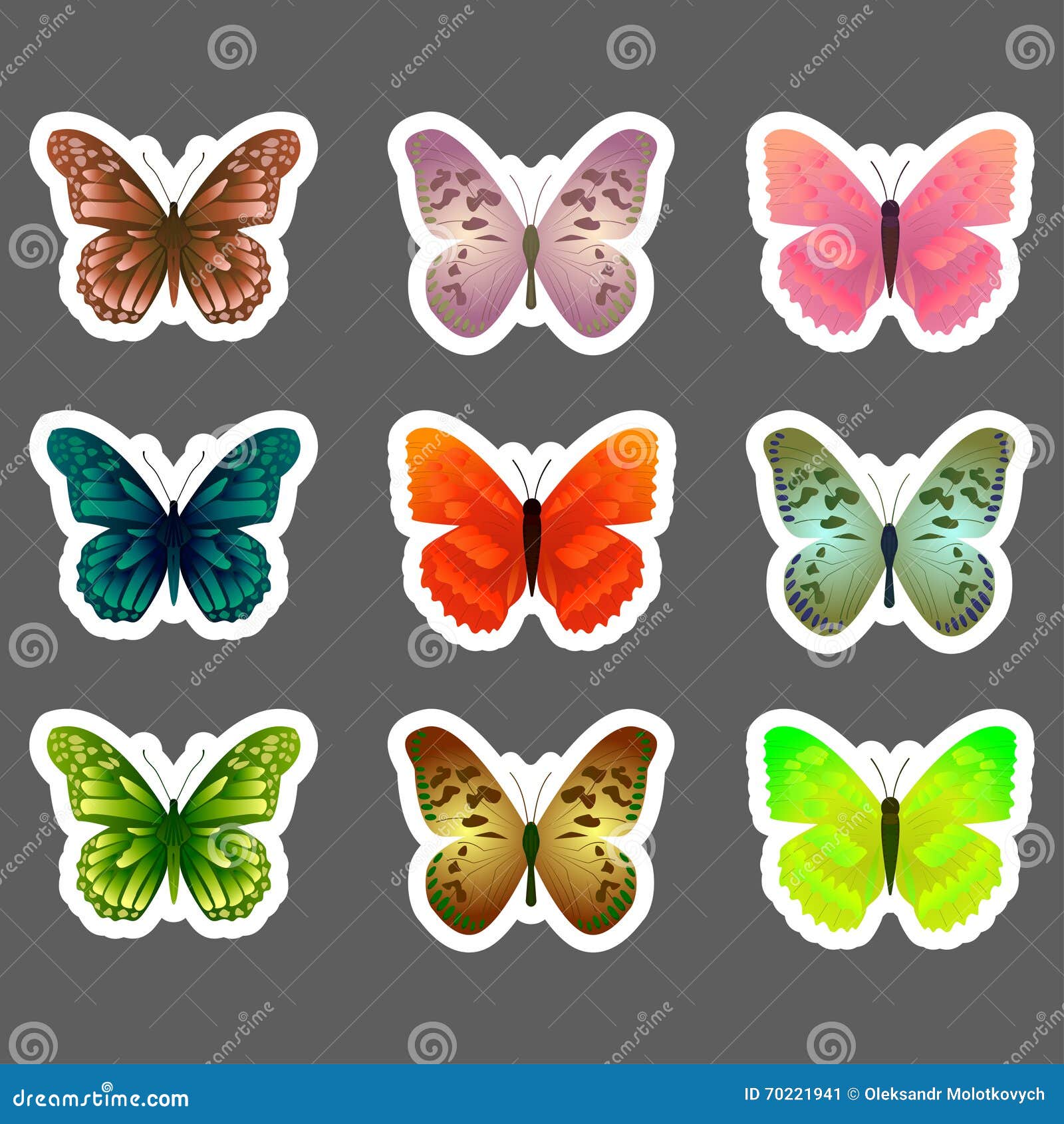 Set of Vector Butterflies Stickers Stock Vector Illustration of