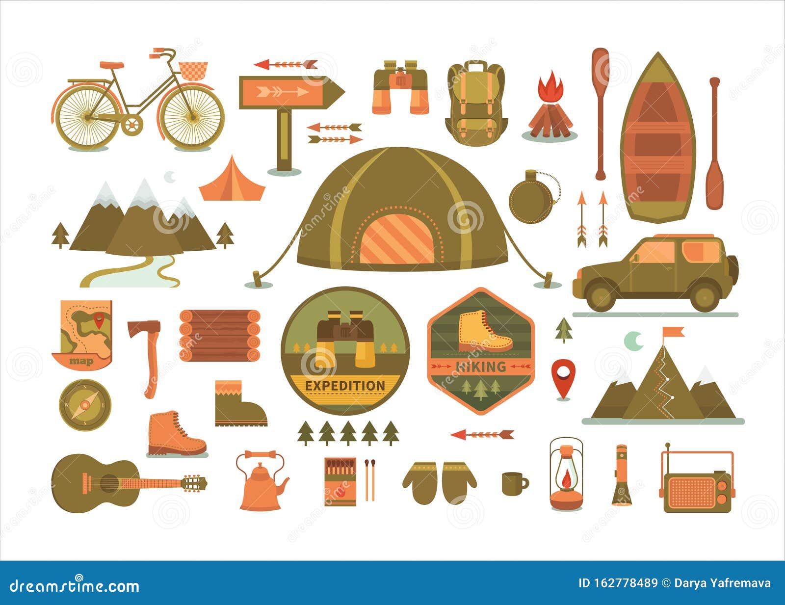 Set of Vector Camping Tools. Stock Vector Illustration of compass