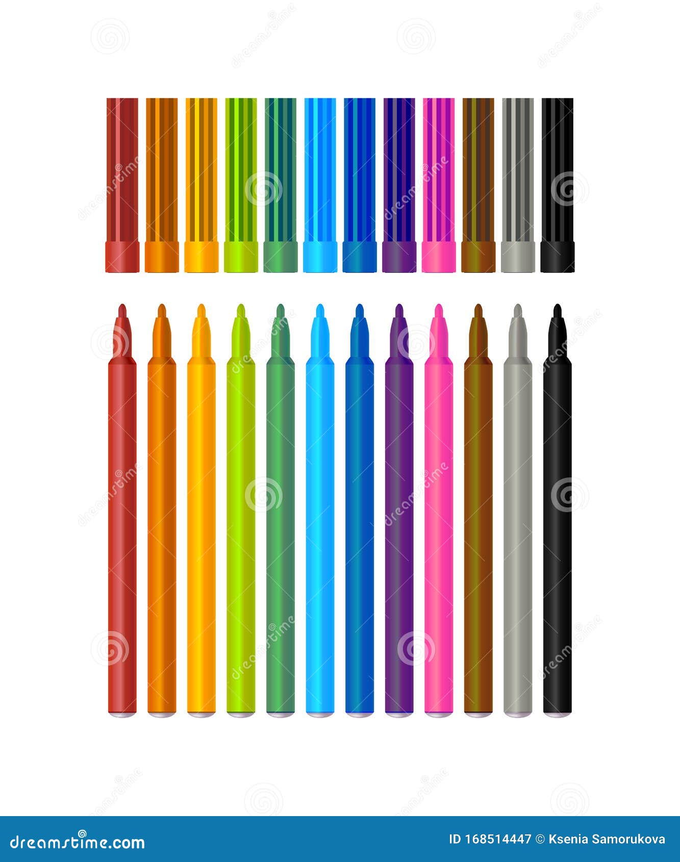 set of colored markers on white background