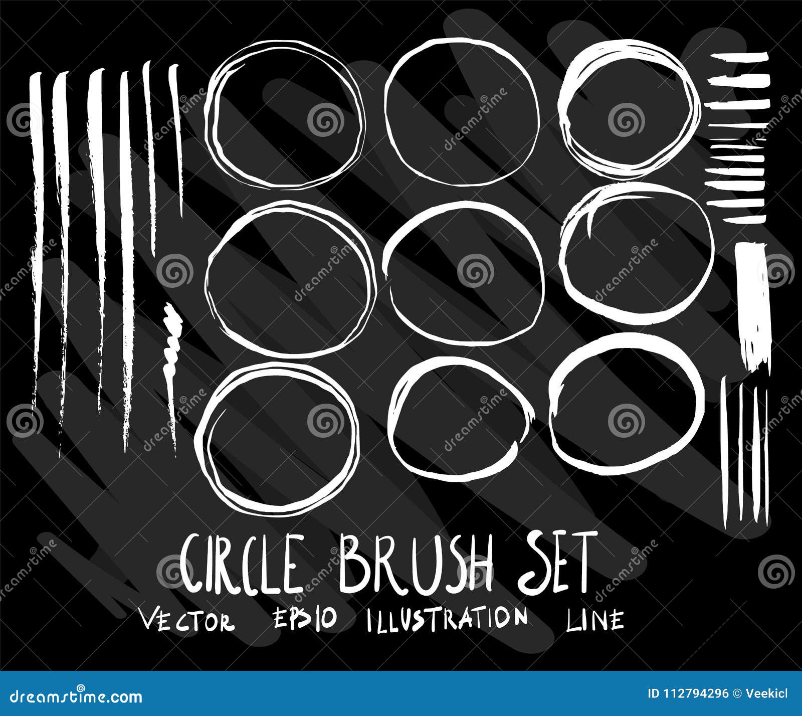 Set of Vector Doodle Drawing Collection Circle Brush on Black Ba Stock