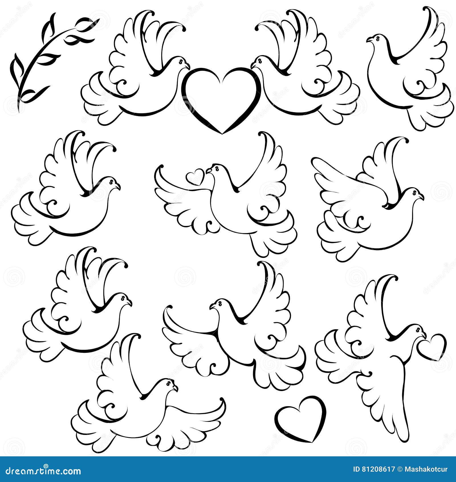 Set of Vector Dove with Hearts for Design Stock Vector - Illustration ...