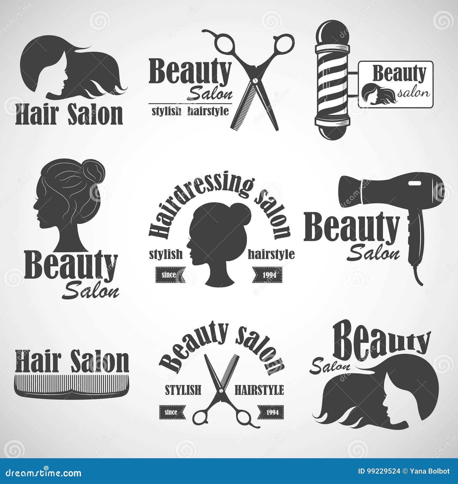 Set Of Vector Emblem Label Badge Logos For Hairdresser S Salon