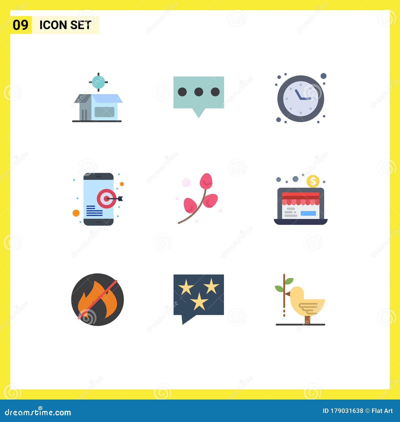 set of 9  flat colors on grid for easter, plent, optimization, mobile, seo
