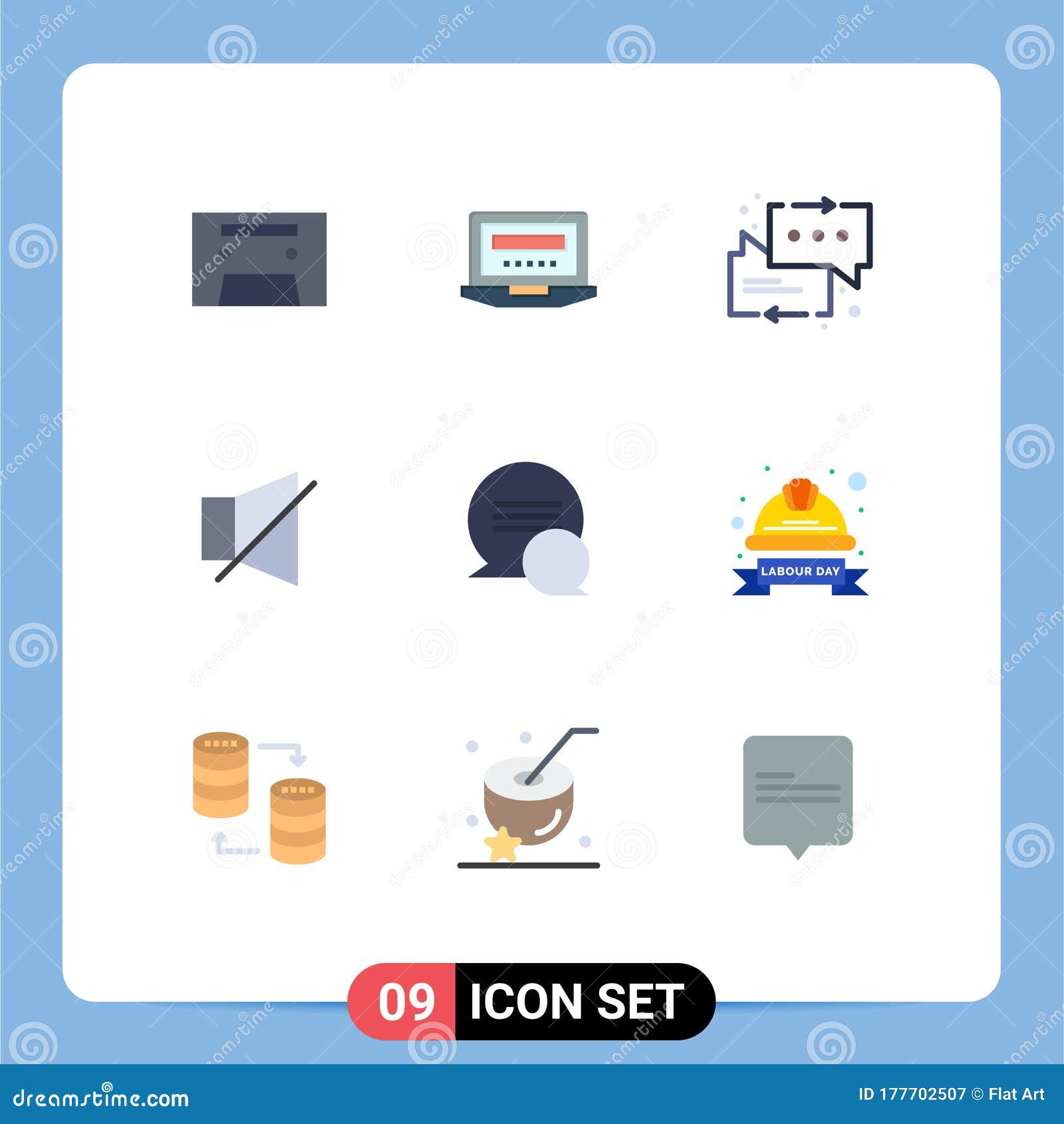 Set of 9 Vector Flat Colors on Grid for Messages, Chat, Messages