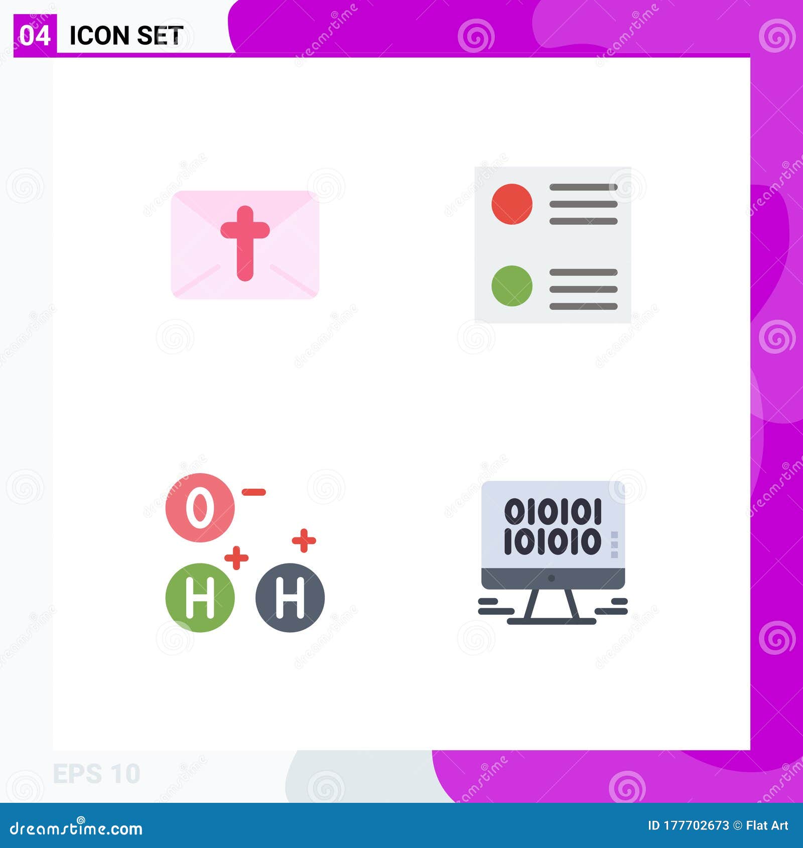 set of 4  flat icons on grid for massege, data, easter, ho, management