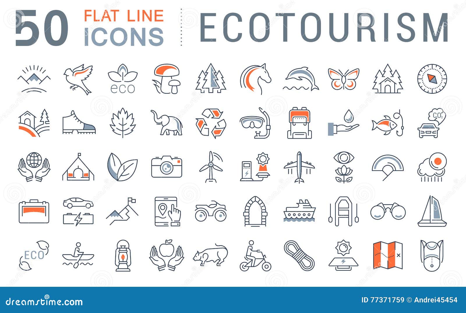 set  flat line icons ecotourism