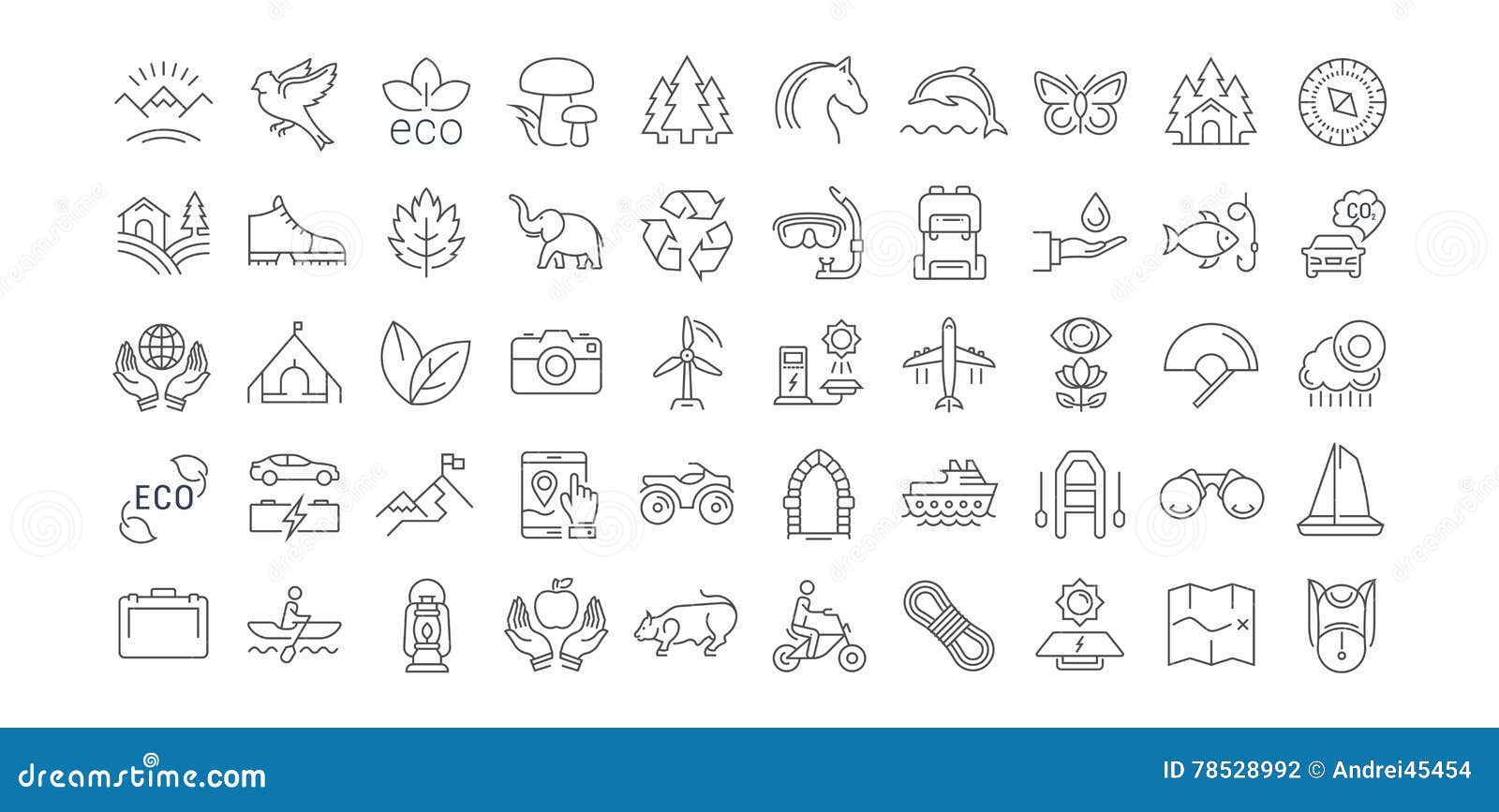 set  flat line icons ecotourism