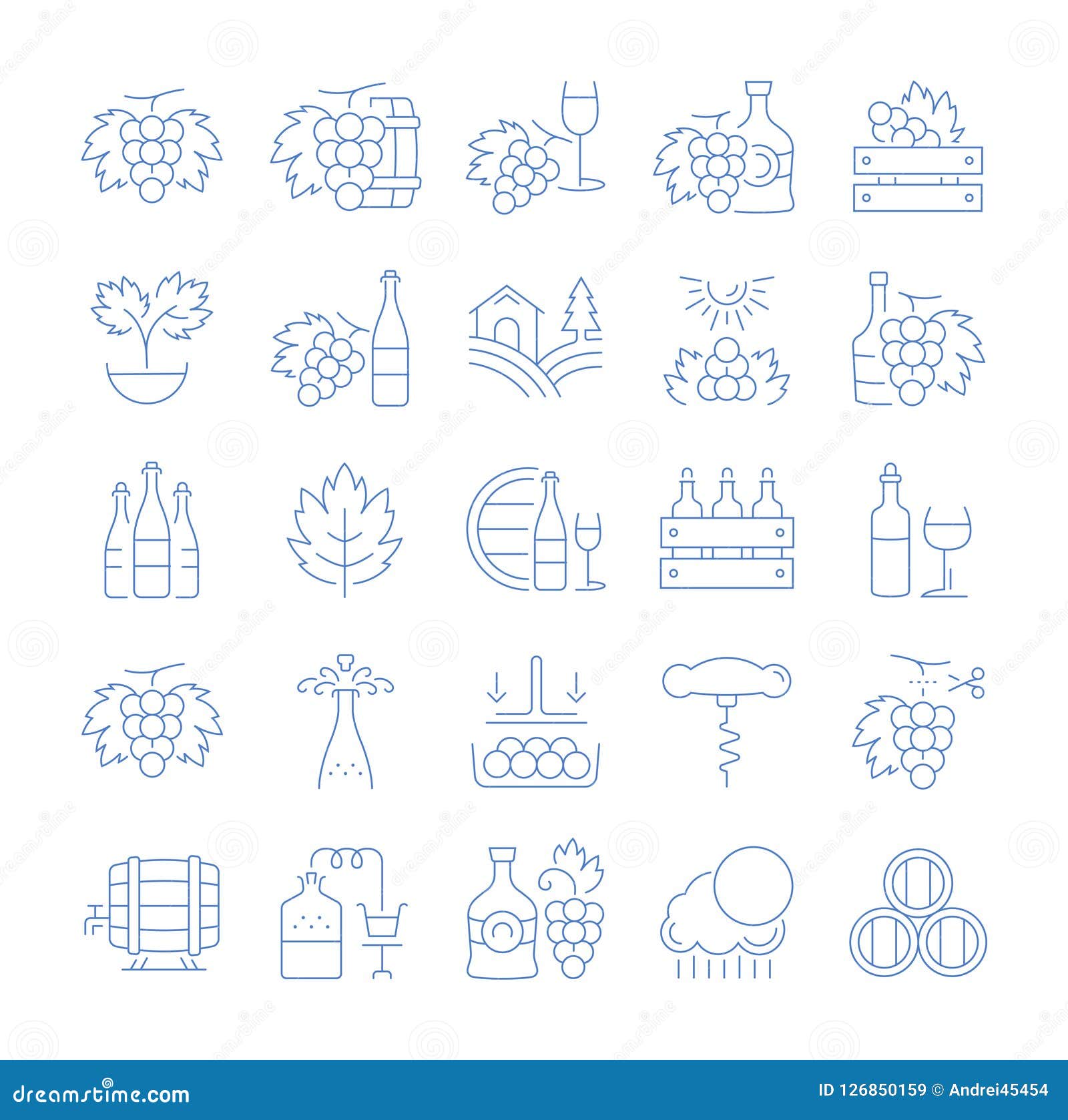 Set Vector Flat Line Icons Grape Stock Illustration - Illustration of ...