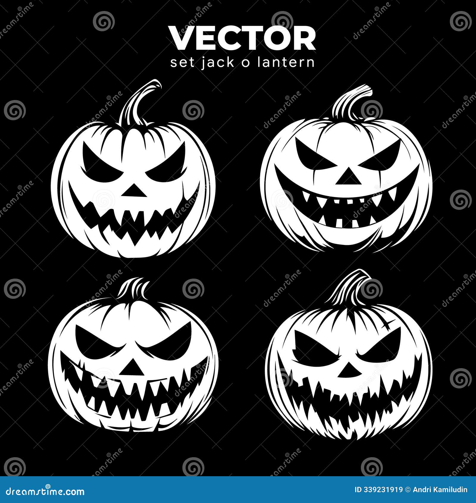 set  set of four jack-o'-lantern s with different spooky facial expressions