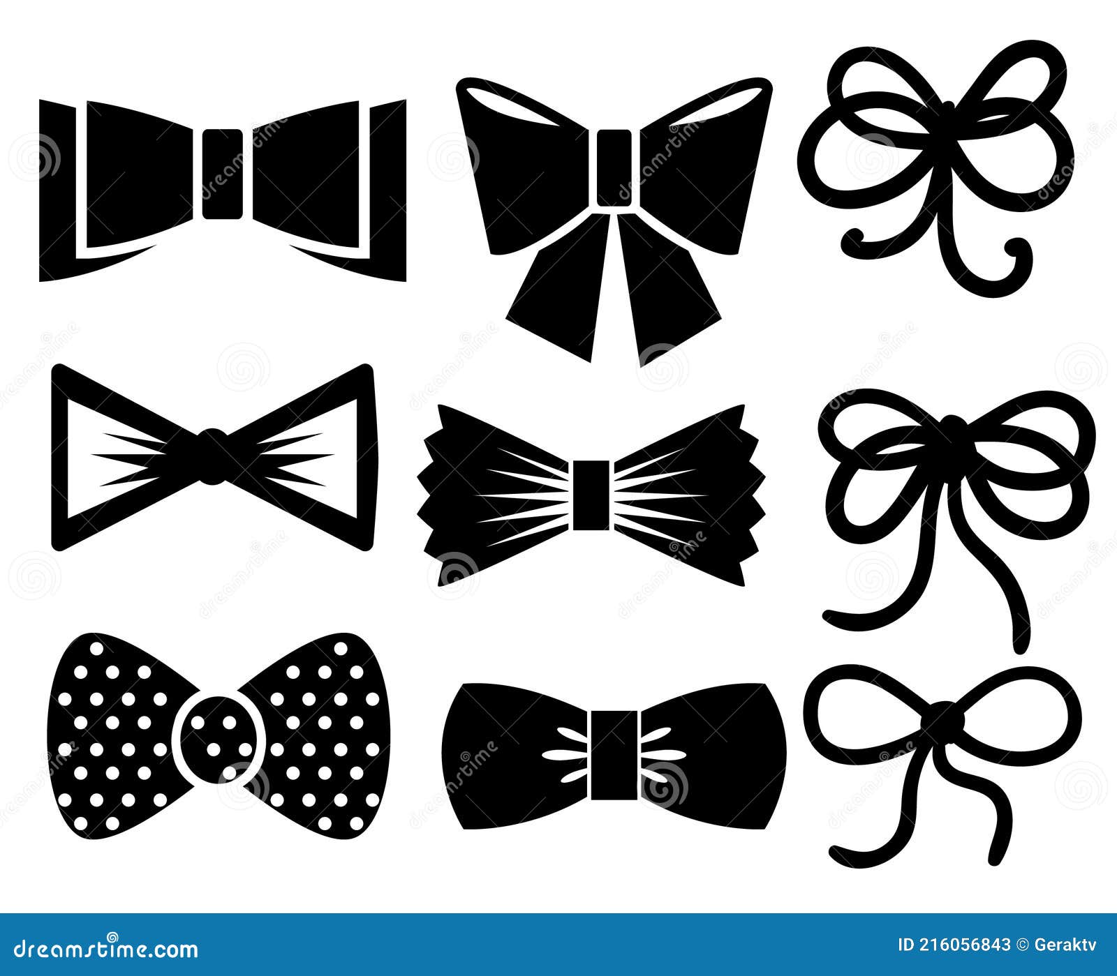 Set of Vector Graphic Decorative Bows Black Ribbons Silhouette. Vector ...