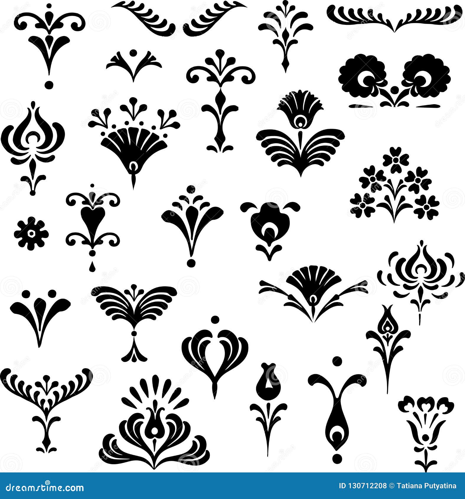 Set of vector graphic elements for design. Set of floral elements vector. Hungarian motifs.