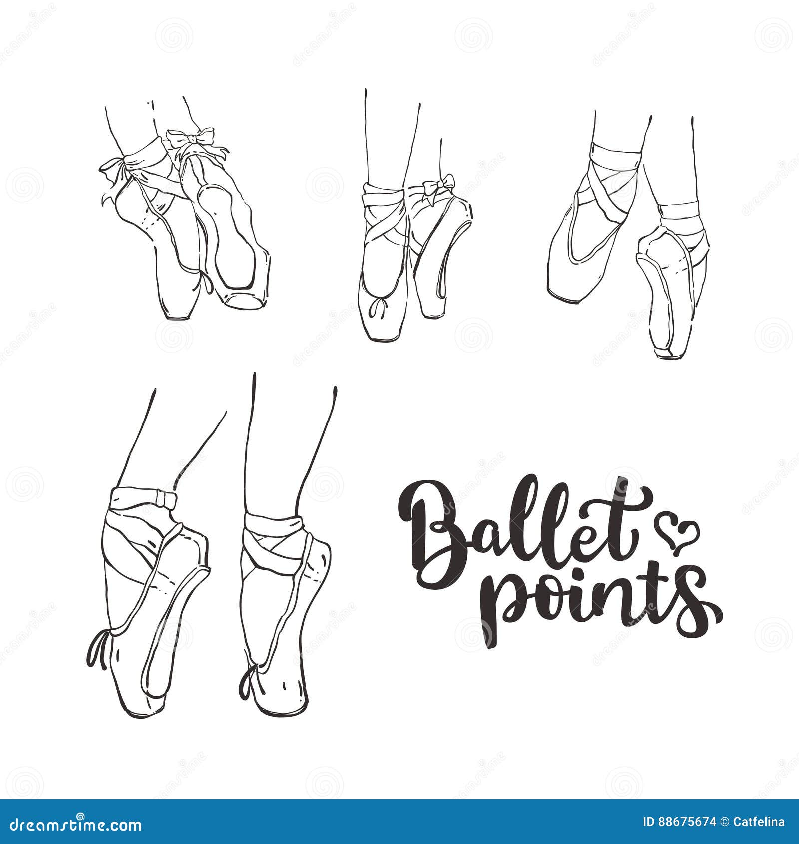 Vetor de Isolated vector illustration Hand drawn sketch of ballerinas  feet in ballet shoes standing on pointe Black and white linear silhouette  do Stock  Adobe Stock