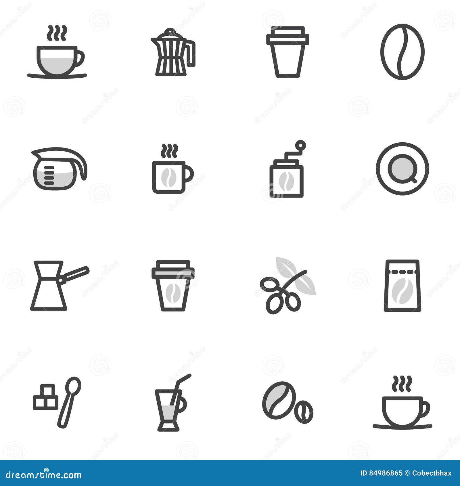 Set of Vector Icons Coffee, Maker and Accessories on a Light Background