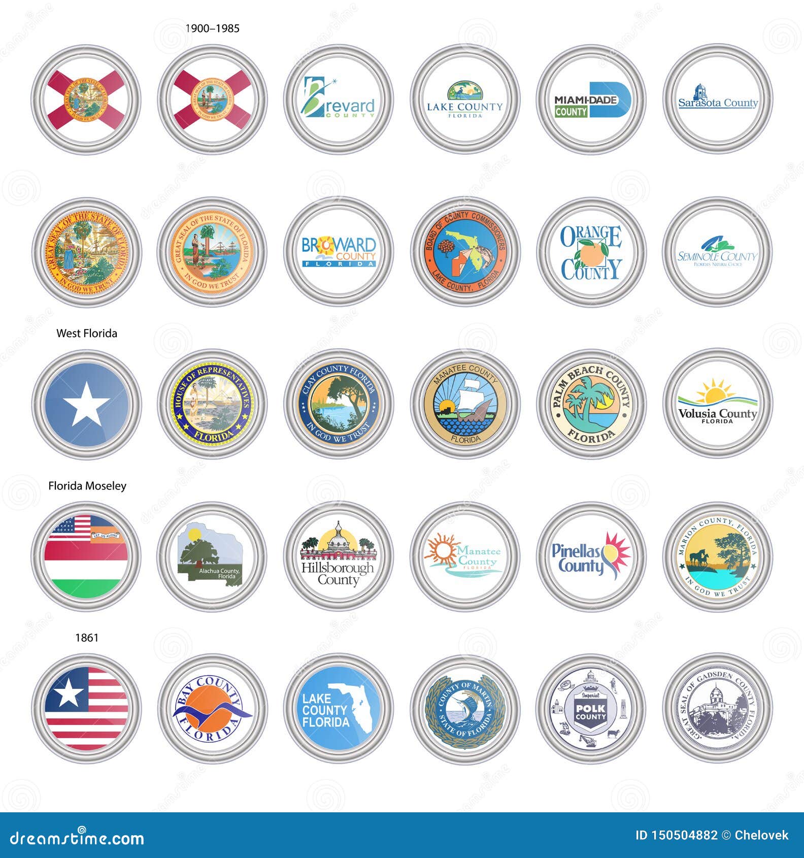 Set of Vector Icons. Flags and Seals of Florida State, USA Stock Vector ...
