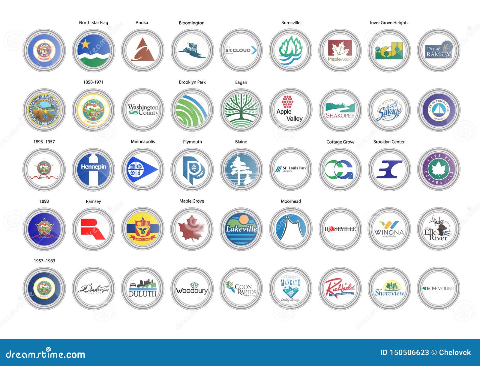 Set of Vector Icons. Flags and Seals of Minnesota State, USA Stock ...