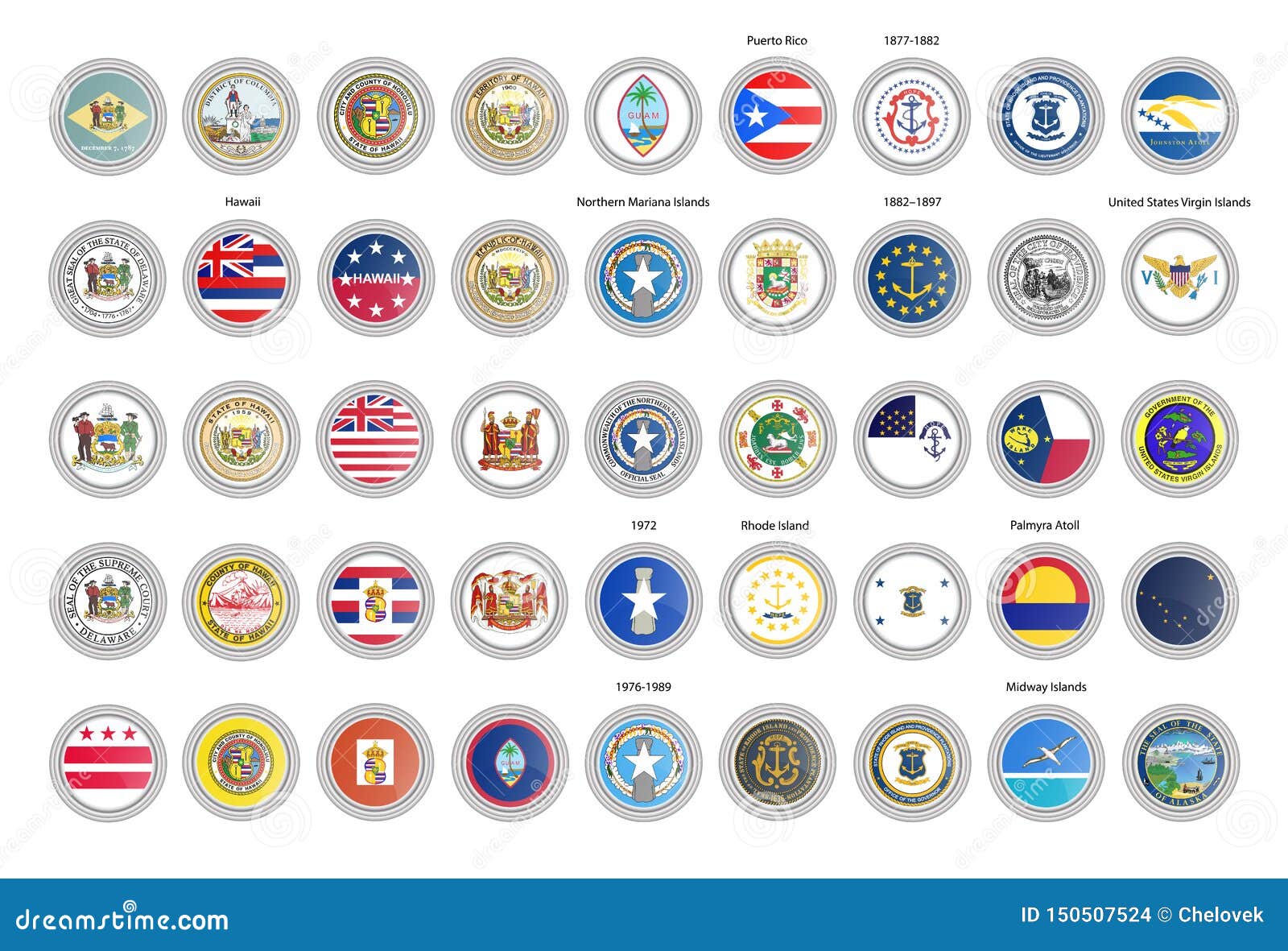 Set of Vector Icons. Flags and Seals of the USA Stock Vector ...