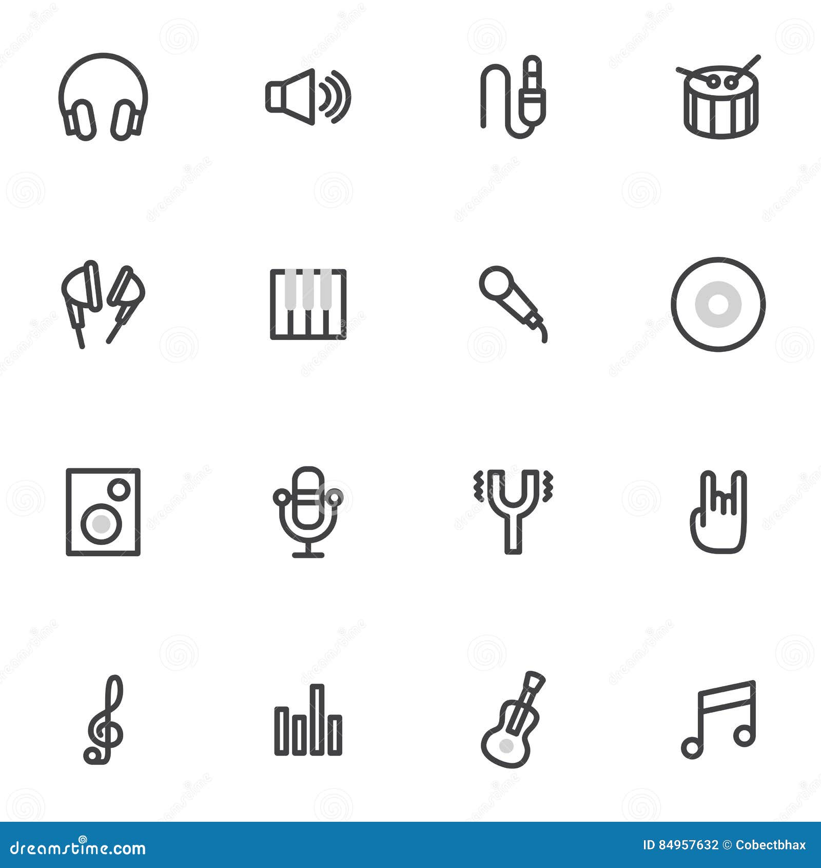 Set of Vector Icons Musical Instruments, Microphone, Records and Discs, Music Light Stock Vector - Illustration of play, outlined: 84957632