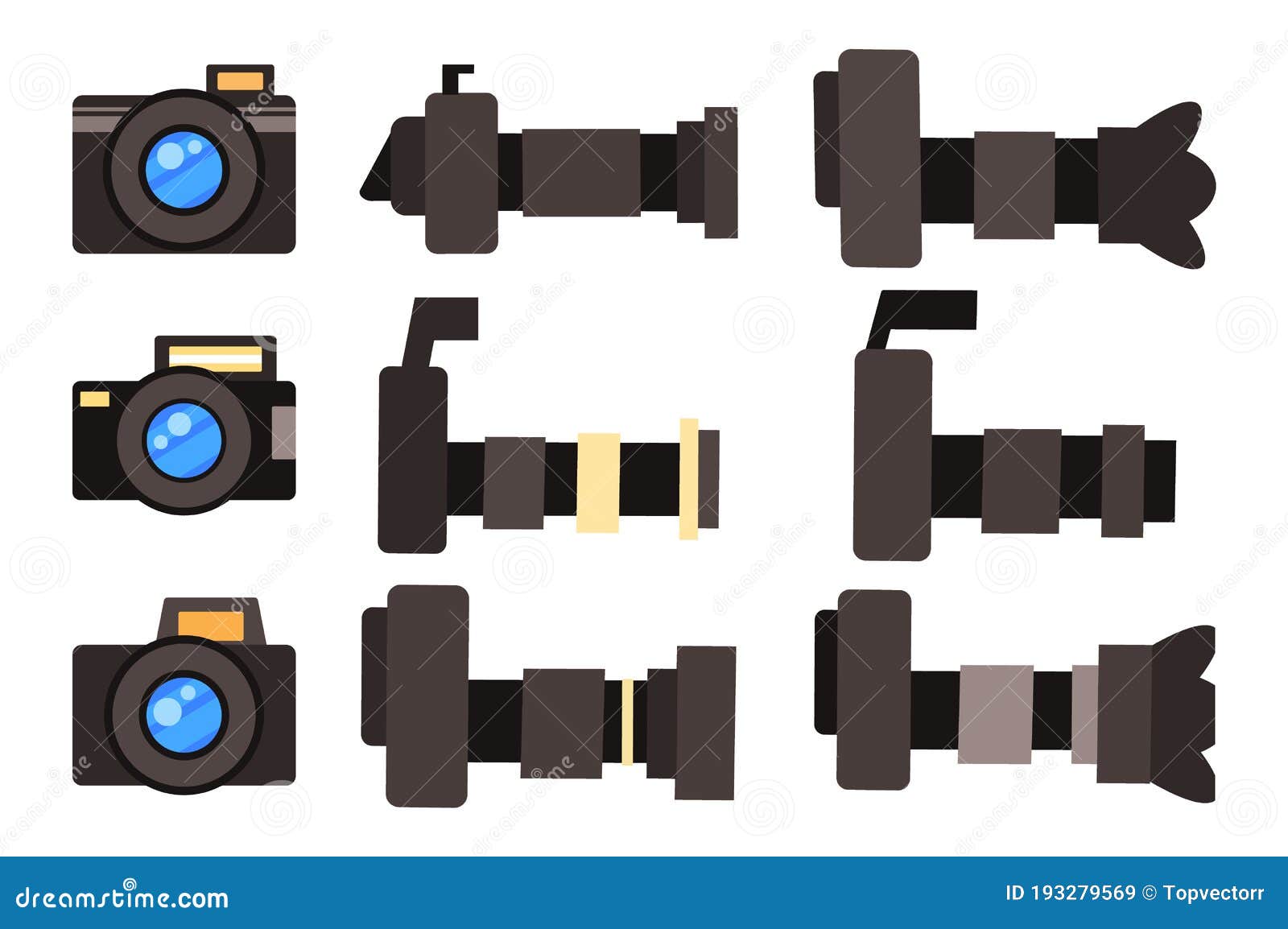 Set of Vector Icons, Professional High Resolution Cameras with Removable  Lens, Photo Equipment Stock Vector - Illustration of detail, modern:  193279569