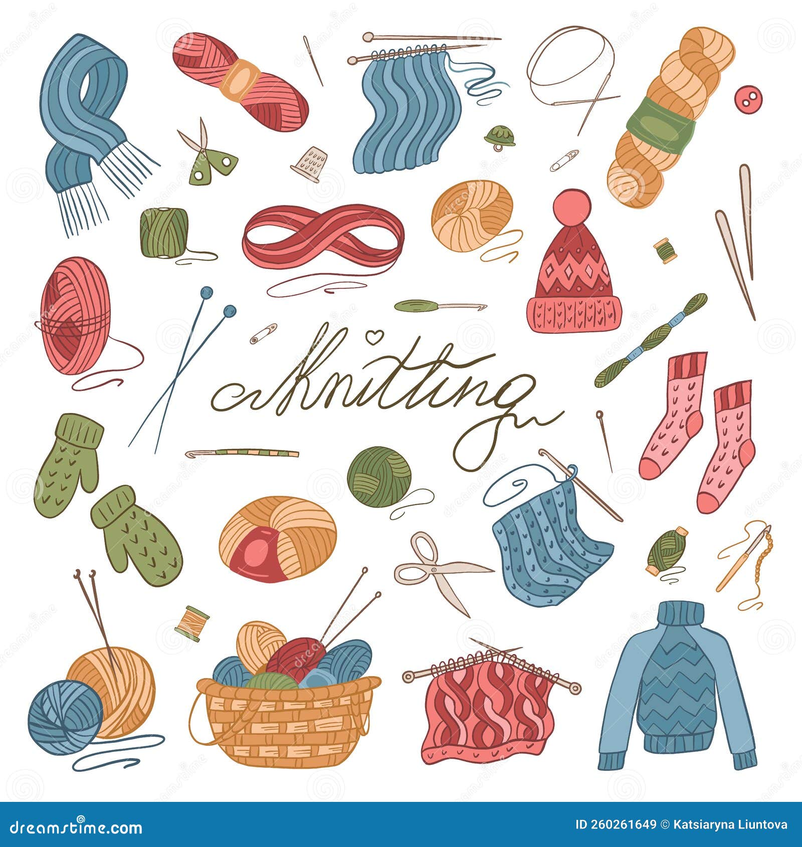Set Vector Illustration. Knitting Tools, Yarn, Wools, Knitting Needles ...
