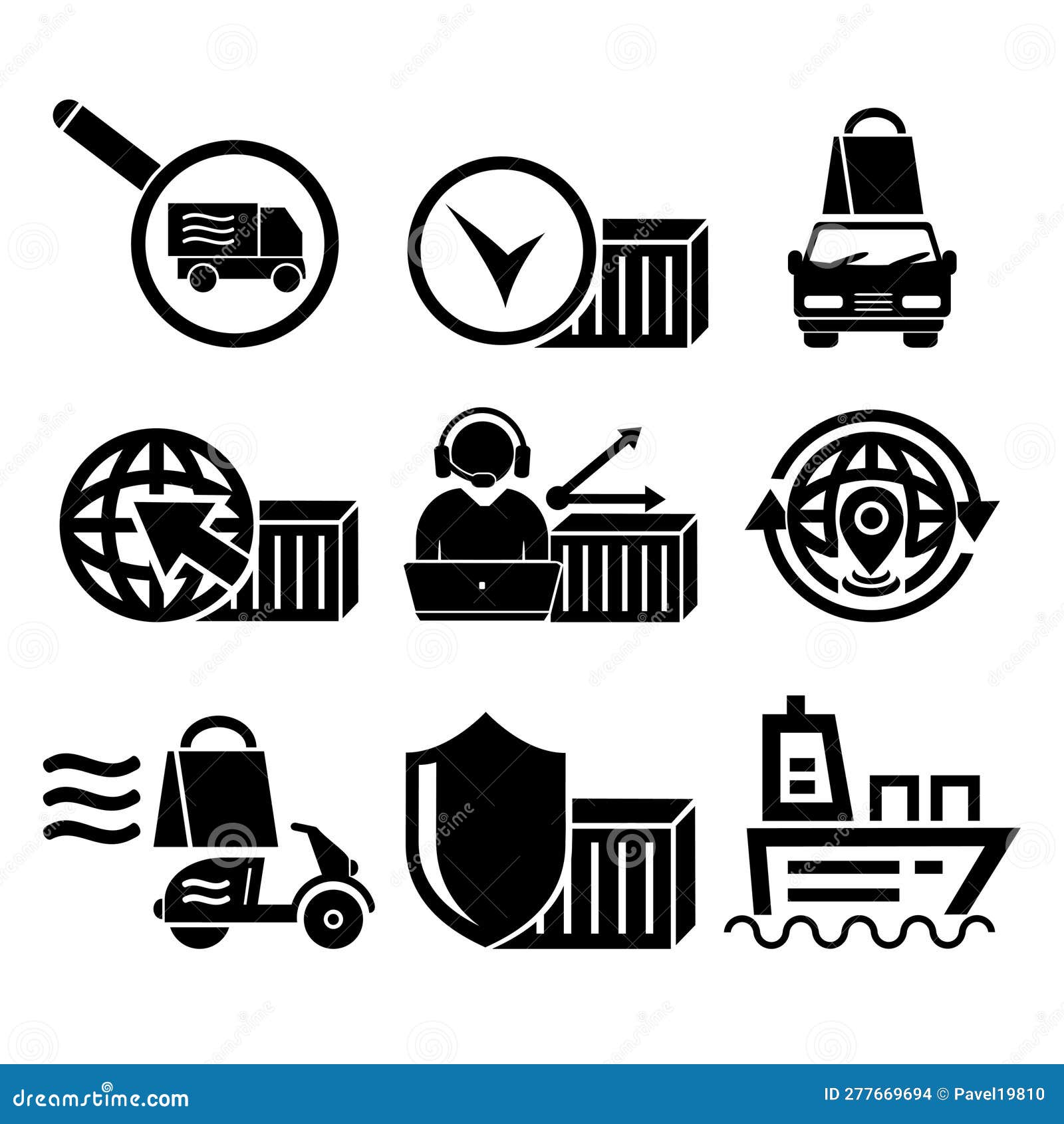 A Set of Vector Illustrations, Logos, Icons for Logistics