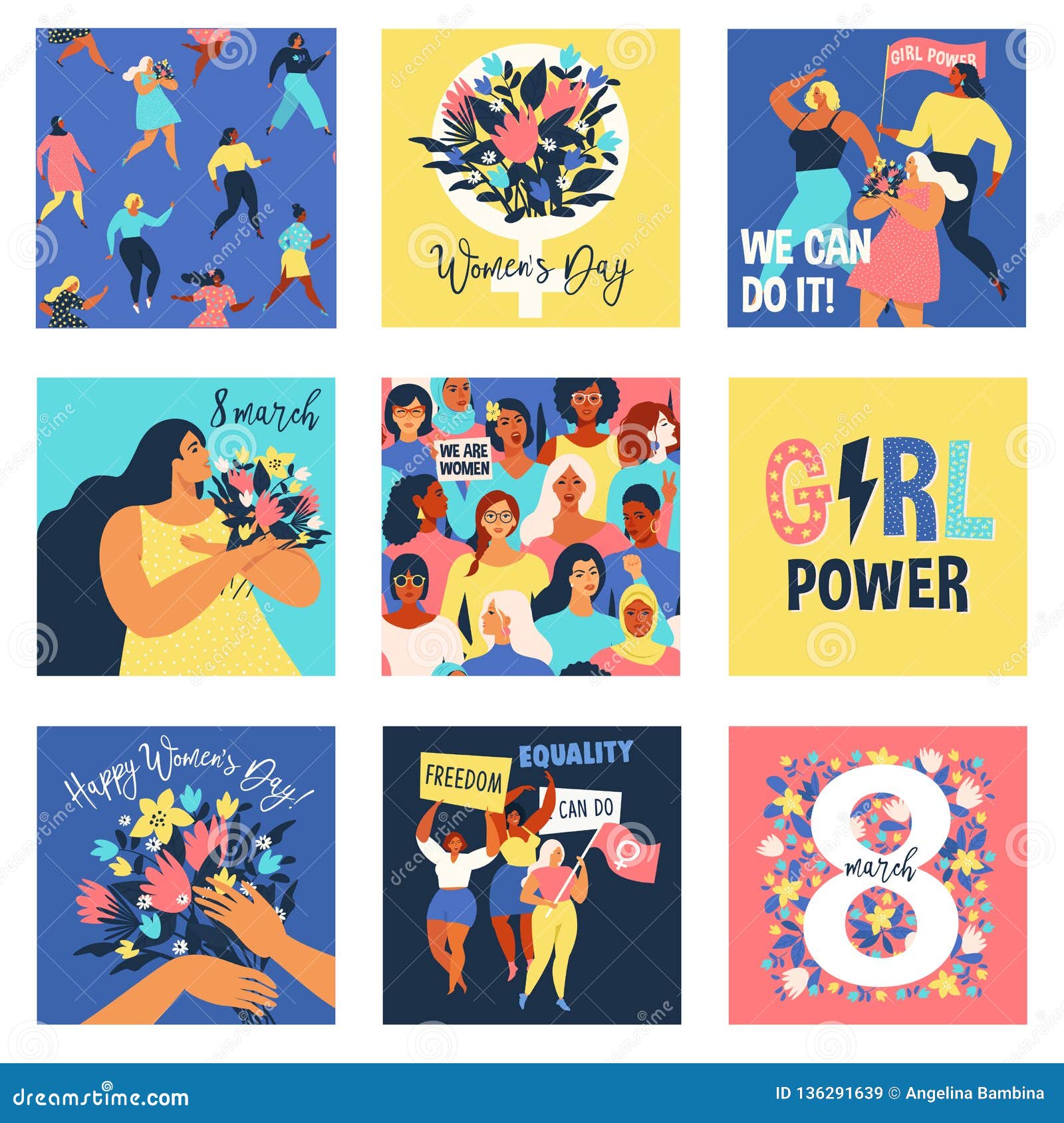 set of  illusttation. 8 march, international womens day. feminism concept template .