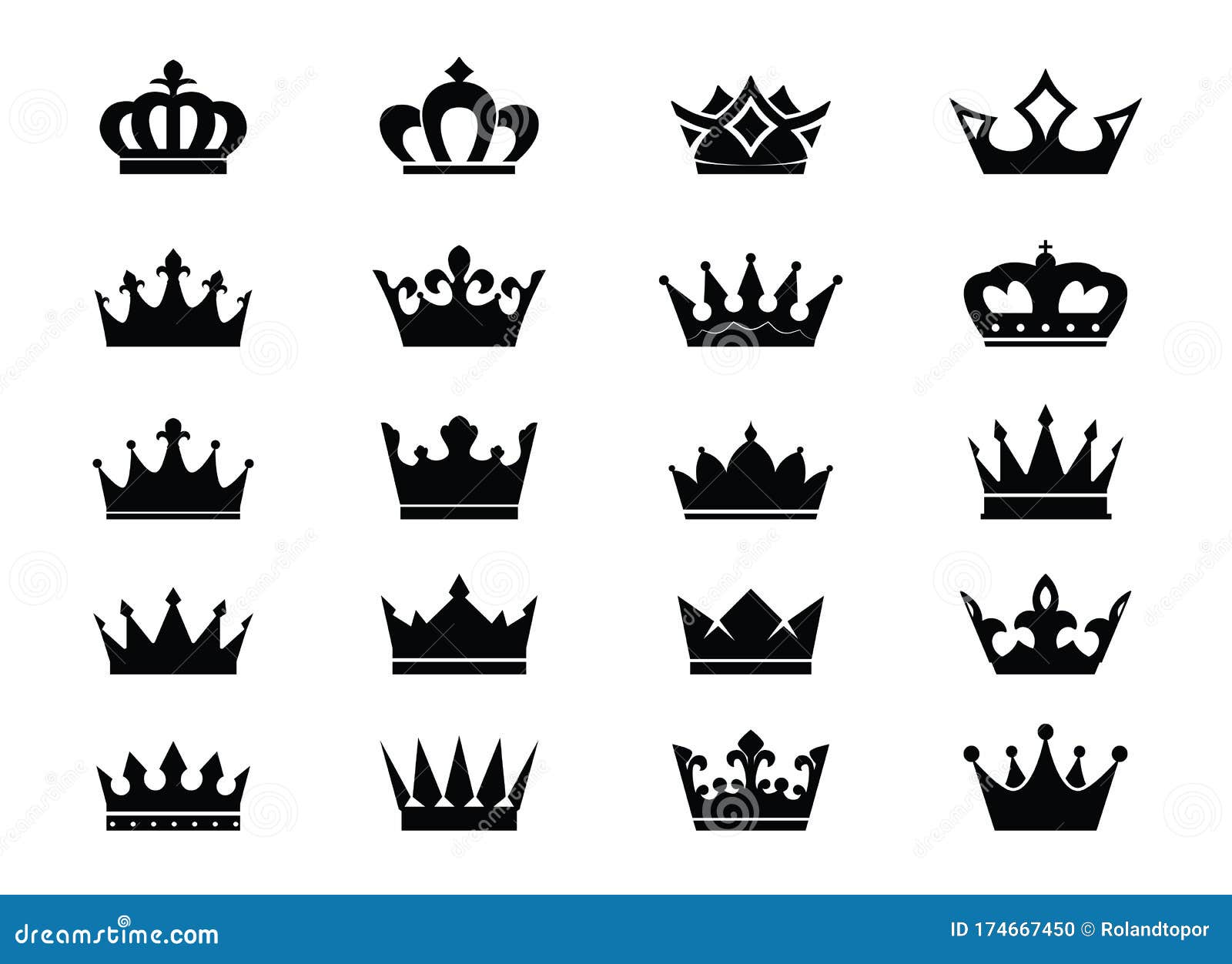 Set of Vector King Crowns Icon on White Background. EPS Outline  Illustration Stock Vector - Illustration of insignia, corona: 174667450