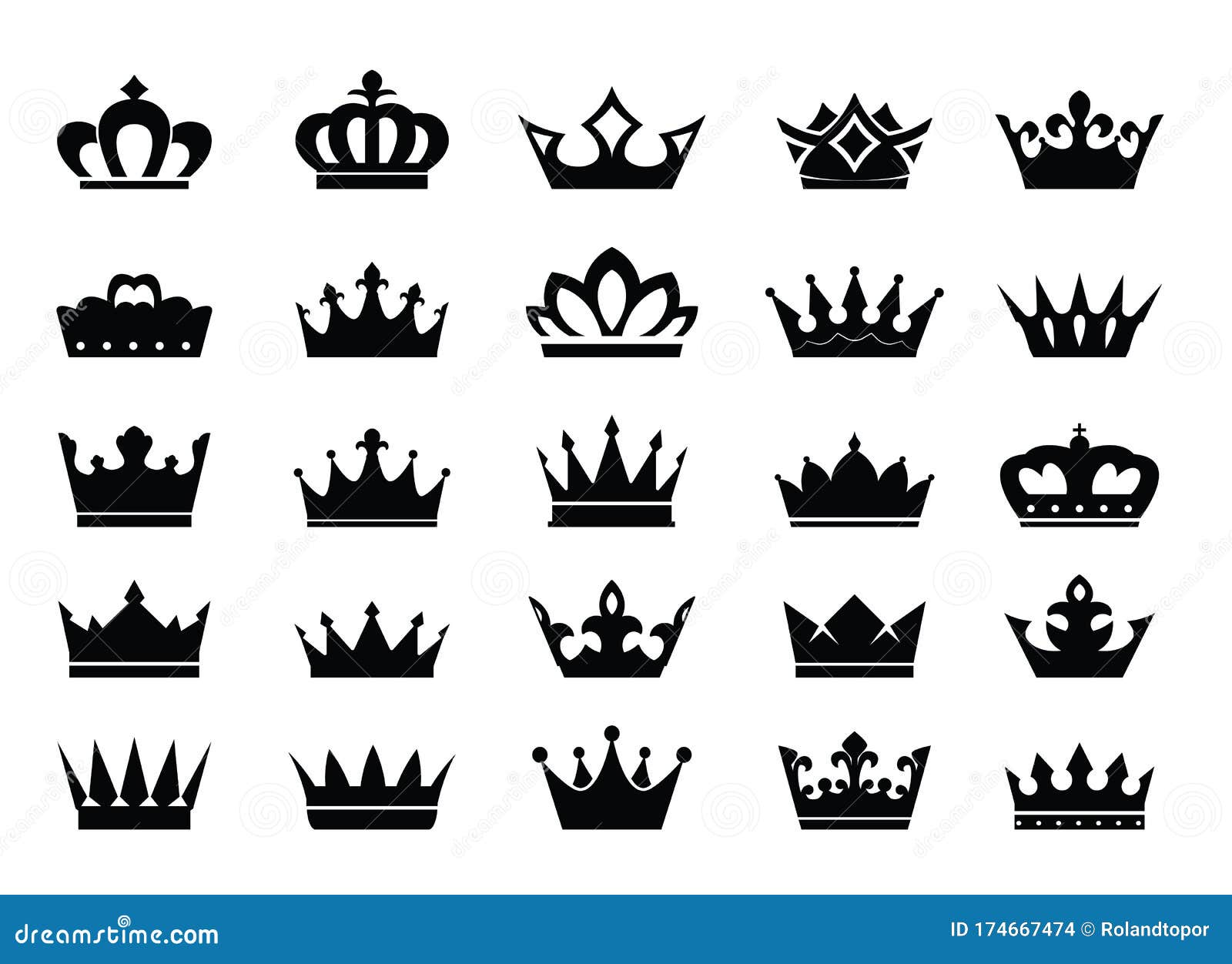 set of  king crowns icon on white background. eps outline 