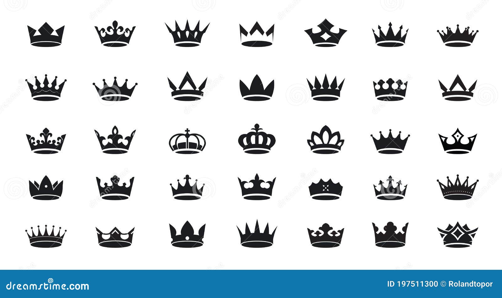 Set of Vector King Crowns Icon on White Background. Vector Illustration.  Emblem and Royal Symbols Stock Vector - Illustration of icon, grey:  197511300