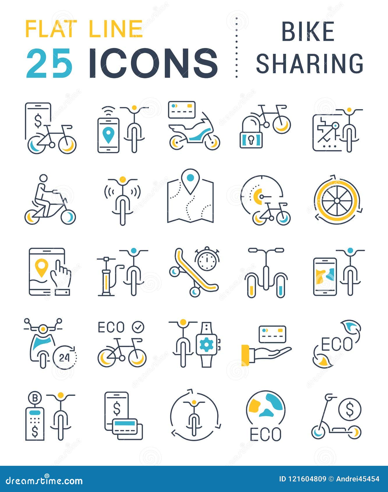 set  line icons of bike sharing.