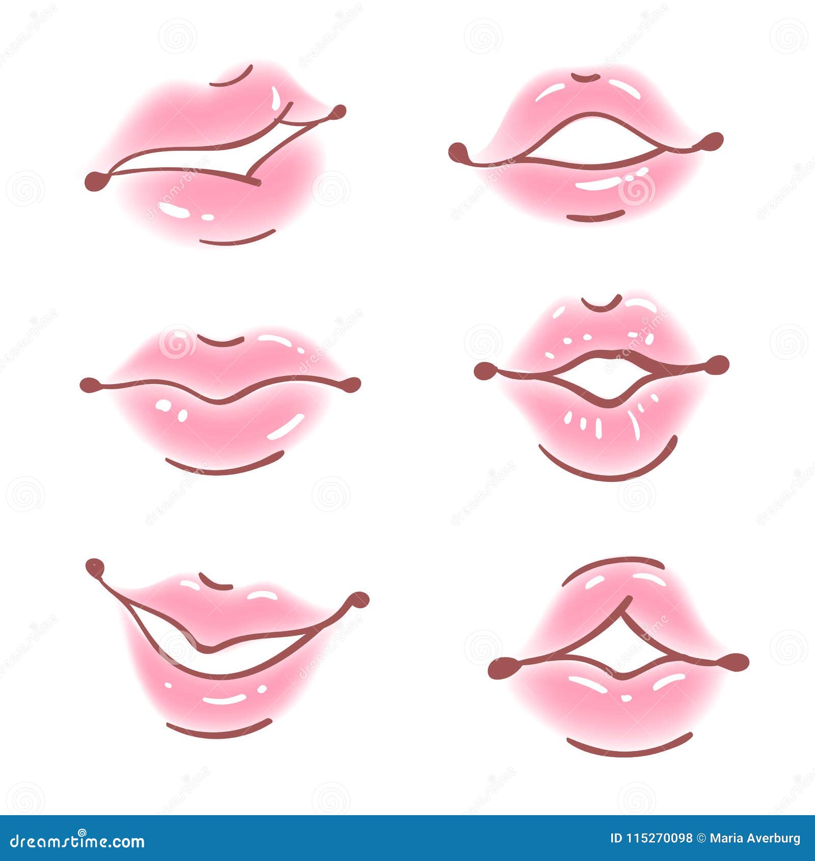 Set of Vector Lips in Cartoon Style. Realistic Mouth Stock Vector -  Illustration of love, cute: 115270098