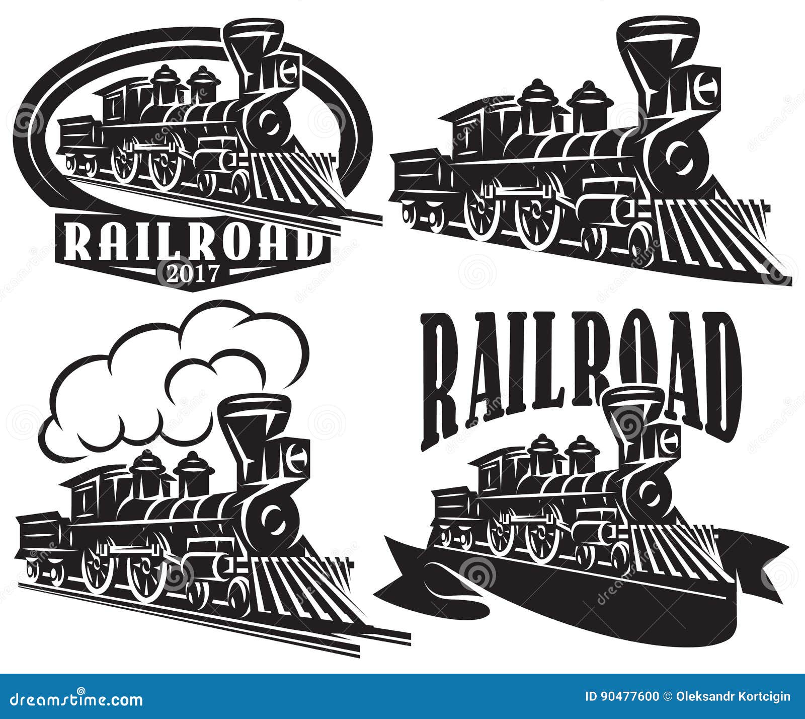 set of  logo in vintage style with locomotives. emblems, labels, badges or patterns on a retro railroad theme