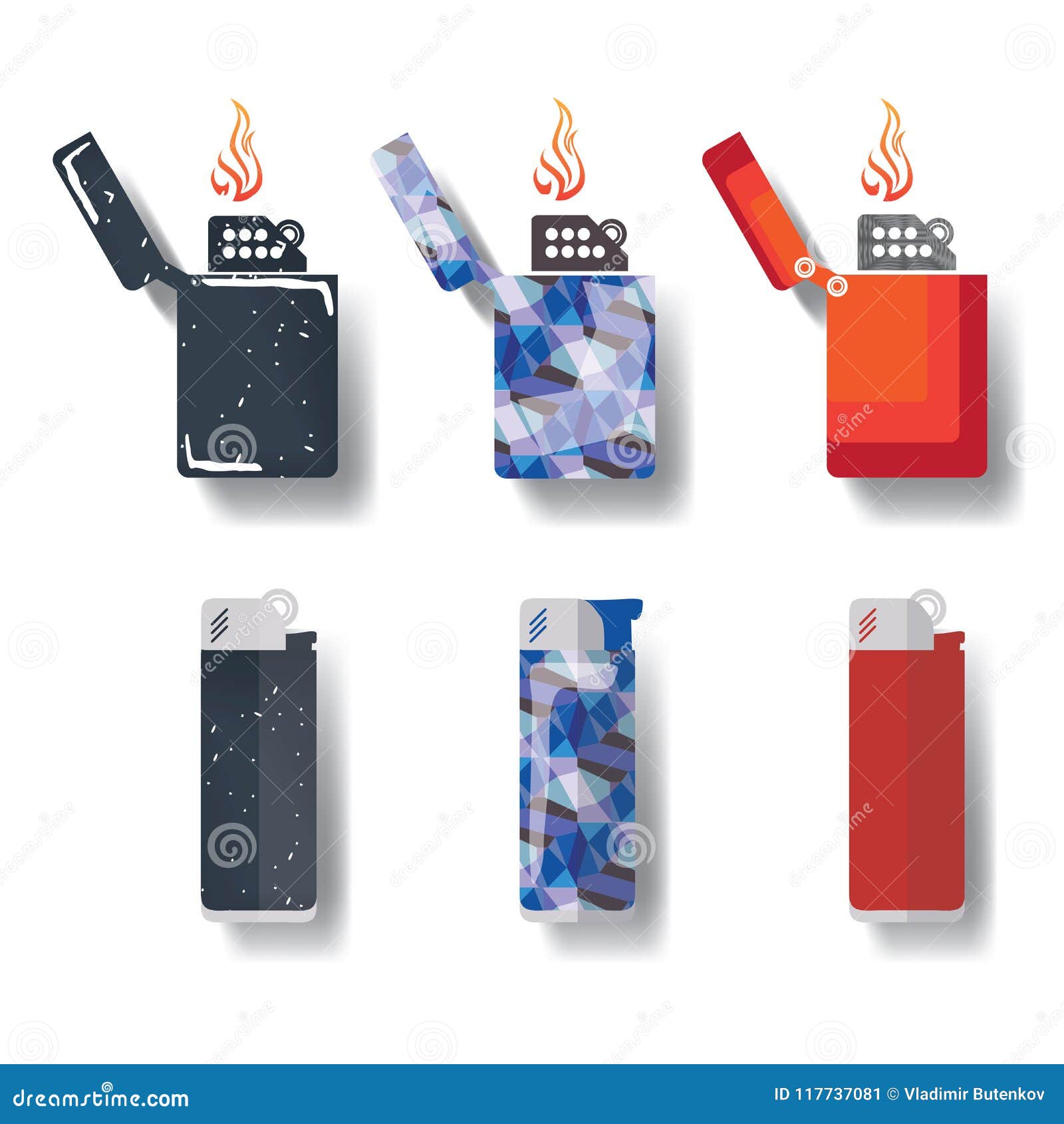 Set of vector lighters stock vector. Illustration of steel 117737081
