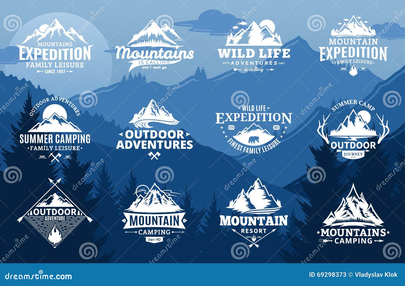 set of  mountain and outdoor adventures logo