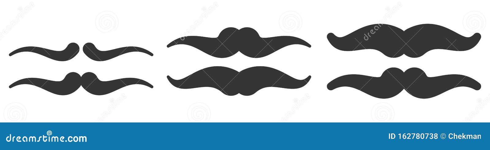 Set of vector Mustache icons. Black silhouettes of hipster Mustaches. Mustaches for party